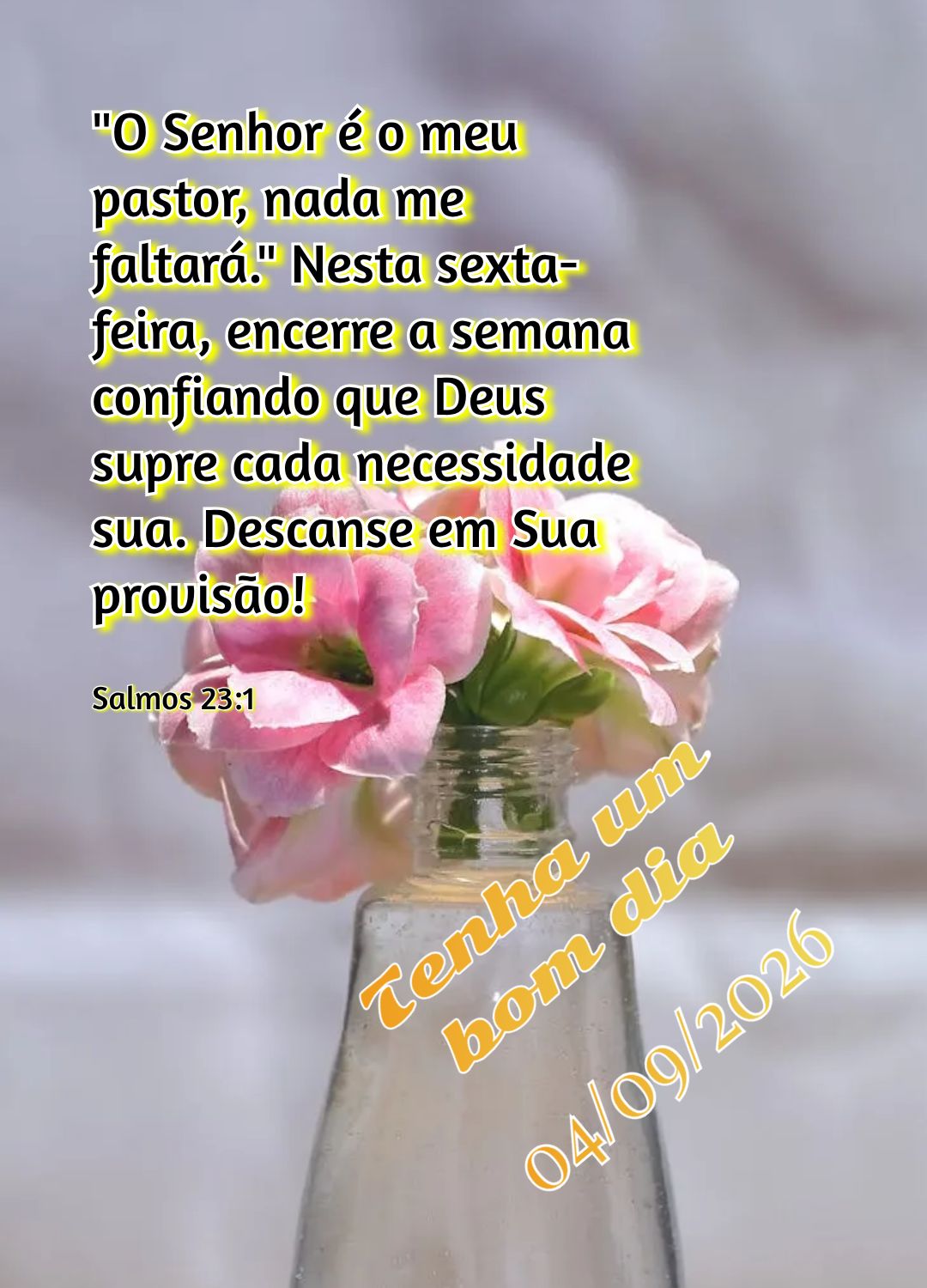 "O Senhor é o meu pastor, nada me faltará." Nesta sexta-feira, encerre a semana confiando que Deus supre cada necessidade sua. Descanse em Sua provisã...
