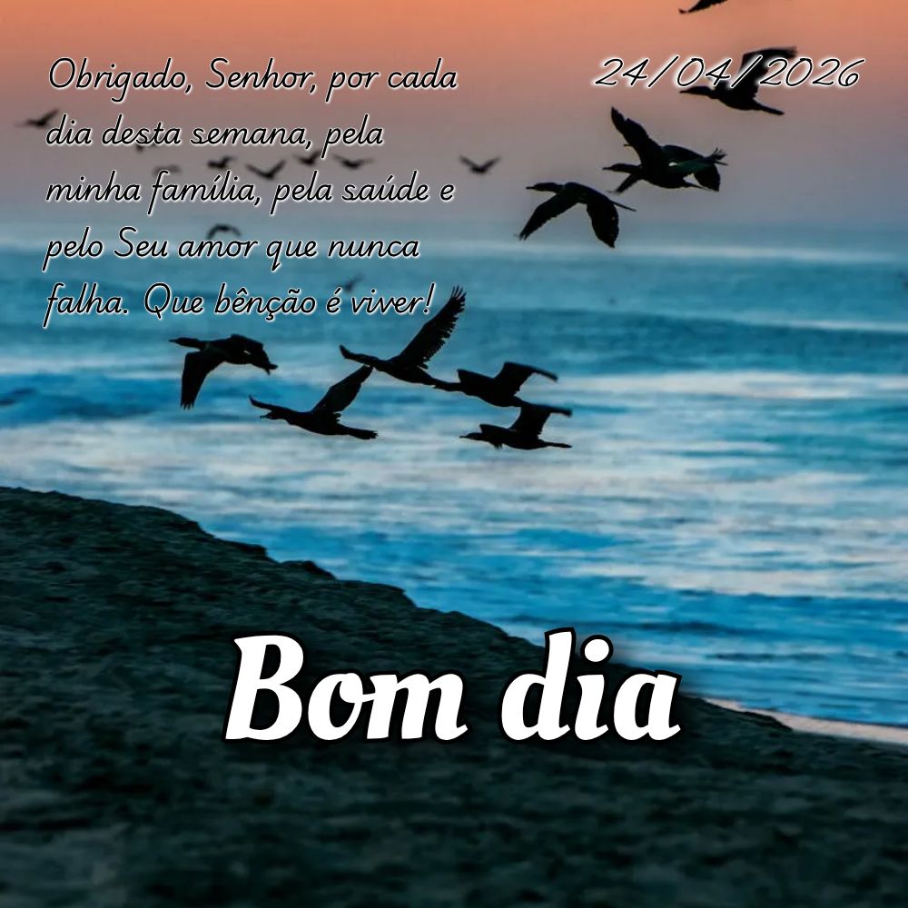 Obrigado, Senhor, por cada dia desta semana, pela minha família, pela saúde e pelo Seu amor que nunca falha. Que bênção é viver!