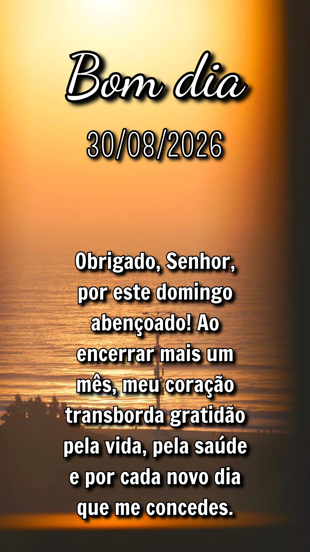 Obrigado, Senhor, por este domingo abençoado! Ao encerrar mais um mês, meu coração transborda gratidão pela vida, pela saúde e por cada novo dia qu...