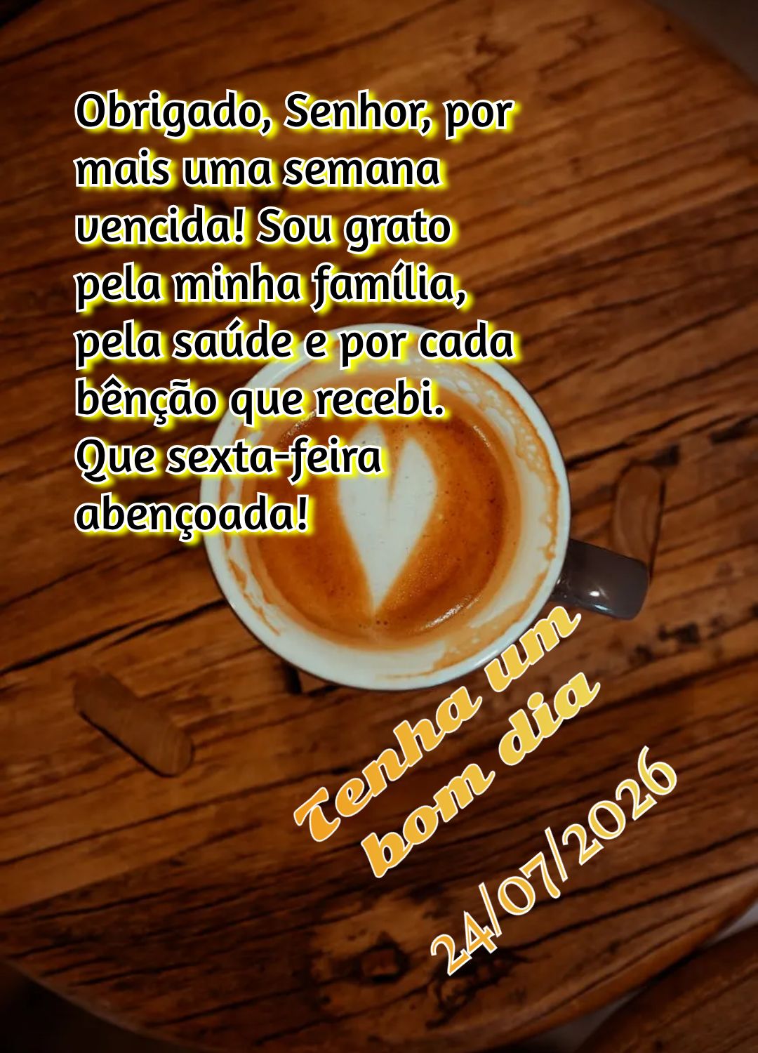 Obrigado, Senhor, por mais uma semana vencida! Sou grato pela minha família, pela saúde e por cada bênção que recebi. Que sexta-feira abençoada! Te...