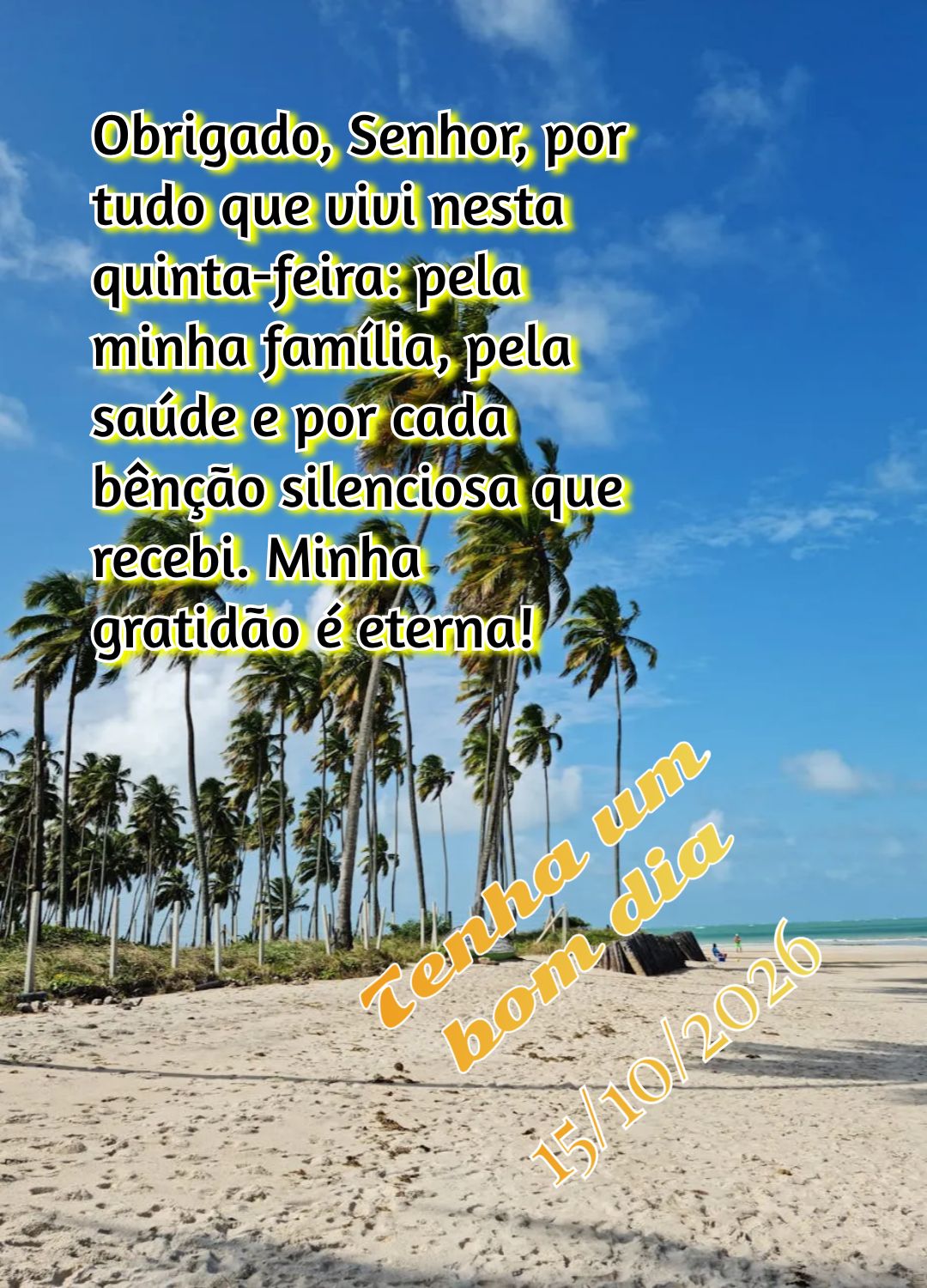 Obrigado, Senhor, por tudo que vivi nesta quinta-feira: pela minha família, pela saúde e por cada bênção silenciosa que recebi. Minha gratidão é e...