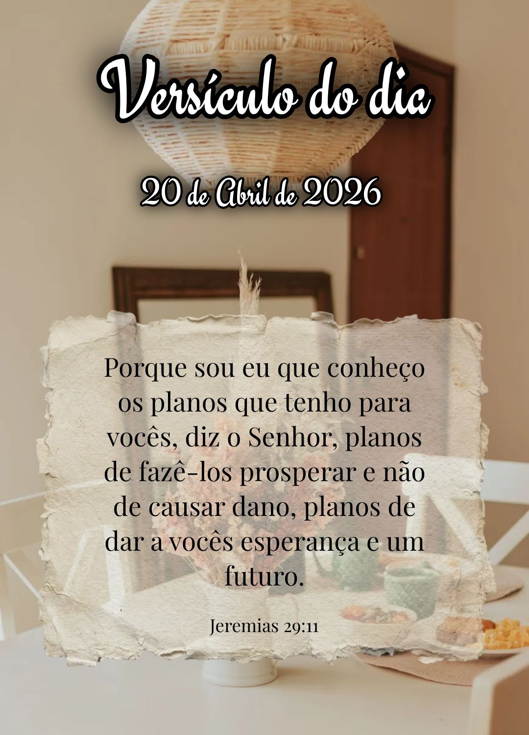Porque sou eu que conheço os planos que tenho para vocês, diz o Senhor, planos de fazê-los prosperar e não de causar dano, planos de dar a vocês esp...