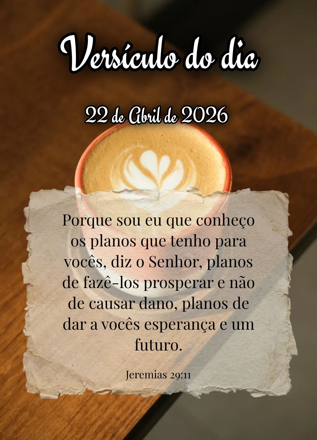 Porque sou eu que conheço os planos que tenho para vocês, diz o Senhor, planos de fazê-los prosperar e não de causar dano, planos de dar a vocês esp...