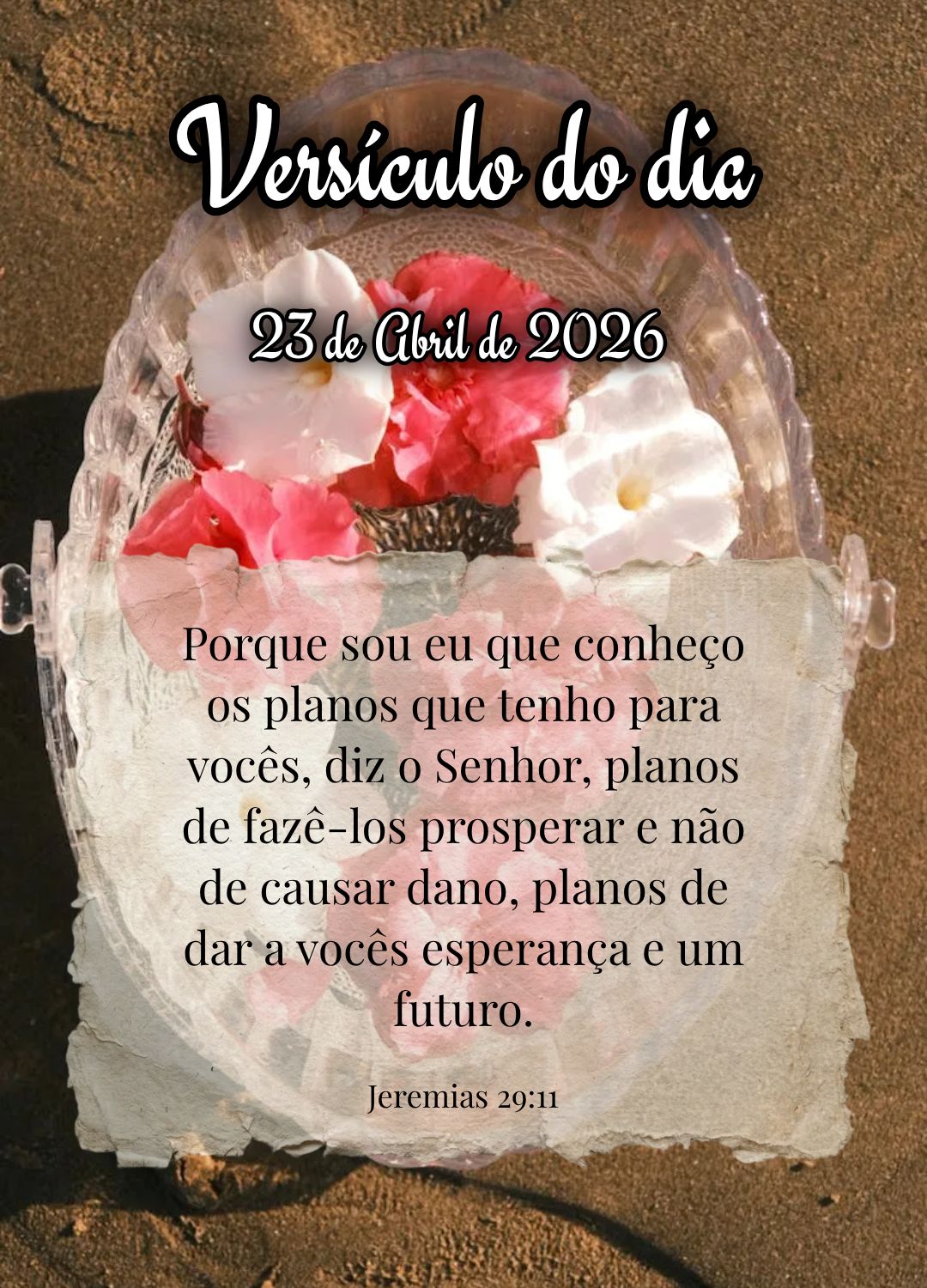 Porque sou eu que conheço os planos que tenho para vocês, diz o Senhor, planos de fazê-los prosperar e não de causar dano, planos de dar a vocês esp...