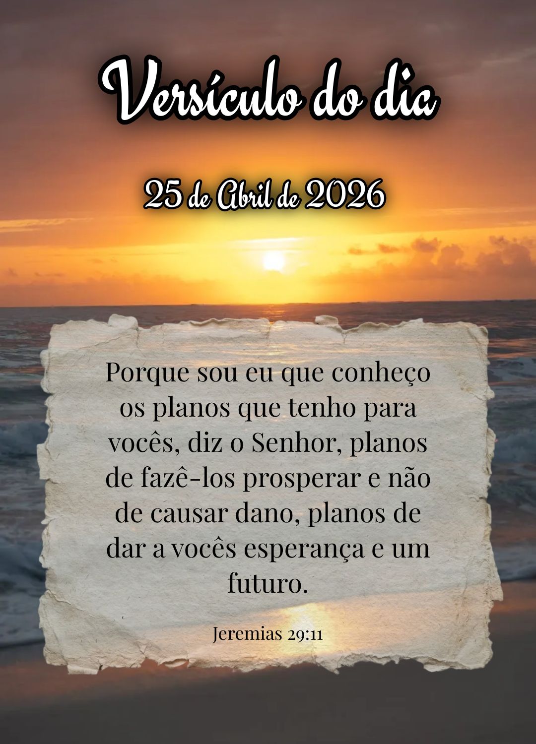 Porque sou eu que conheço os planos que tenho para vocês, diz o Senhor, planos de fazê-los prosperar e não de causar dano, planos de dar a vocês esp...