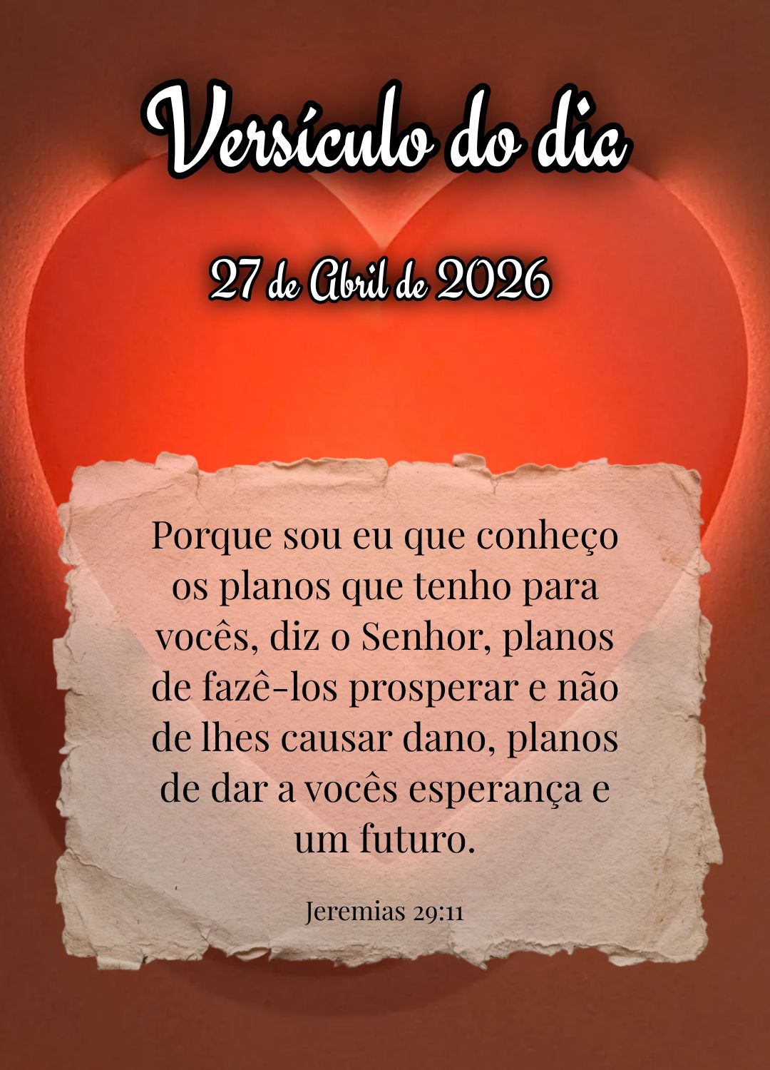 Porque sou eu que conheço os planos que tenho para vocês, diz o Senhor, planos de fazê-los prosperar e não de lhes causar dano, planos de dar a você...