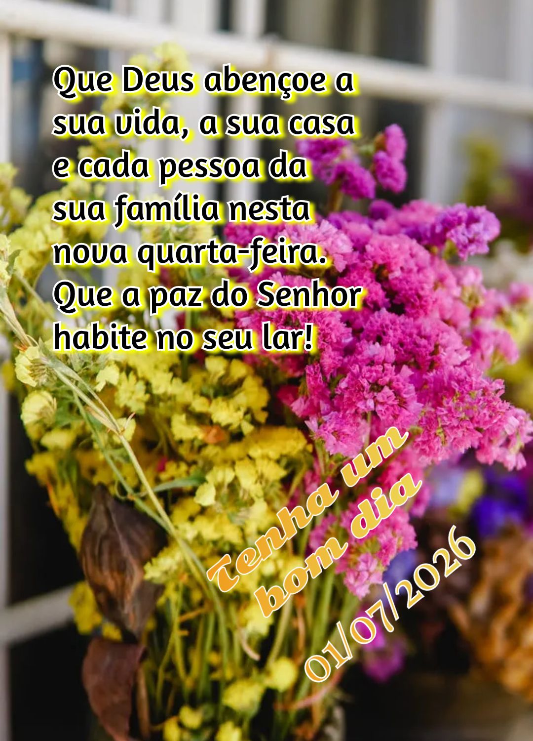 Que Deus abençoe a sua vida, a sua casa e cada pessoa da sua família nesta nova quarta-feira. Que a paz do Senhor habite no seu lar! Tenha um bom dia...