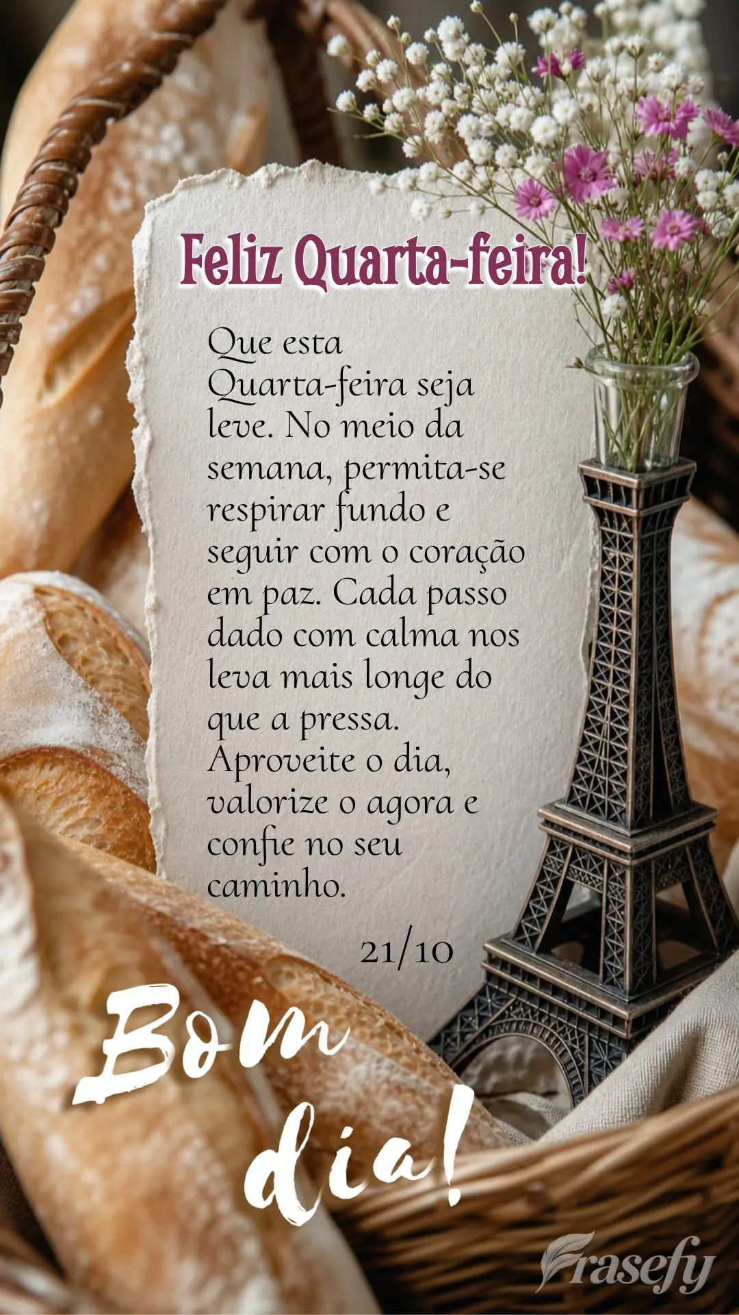 Que esta 
Quarta-feira seja leve. No meio da semana, permita-se respirar fundo e seguir com o coração em paz. Cada passo dado com calma nos leva mais ...