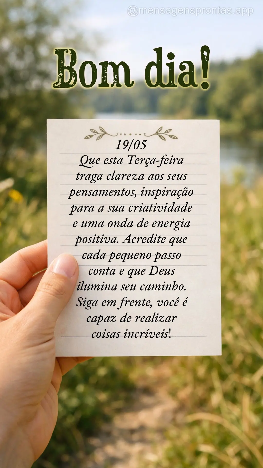 Que esta terça-feira traga clareza aos seus pensamentos, inspiração para a sua criatividade e uma onda de energia positiva. Acredite que cada pequeno ...