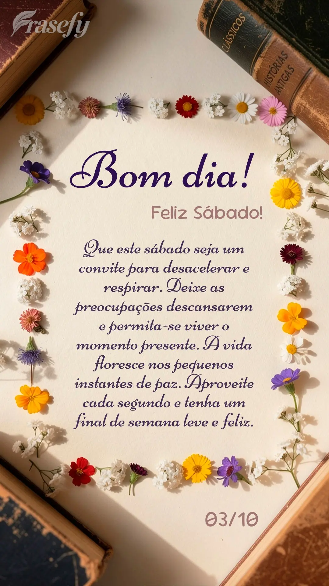 Que este sábado seja um convite para desacelerar e respirar. Deixe as preocupações descansarem e permita-se viver o momento presente. A vida floresce ...