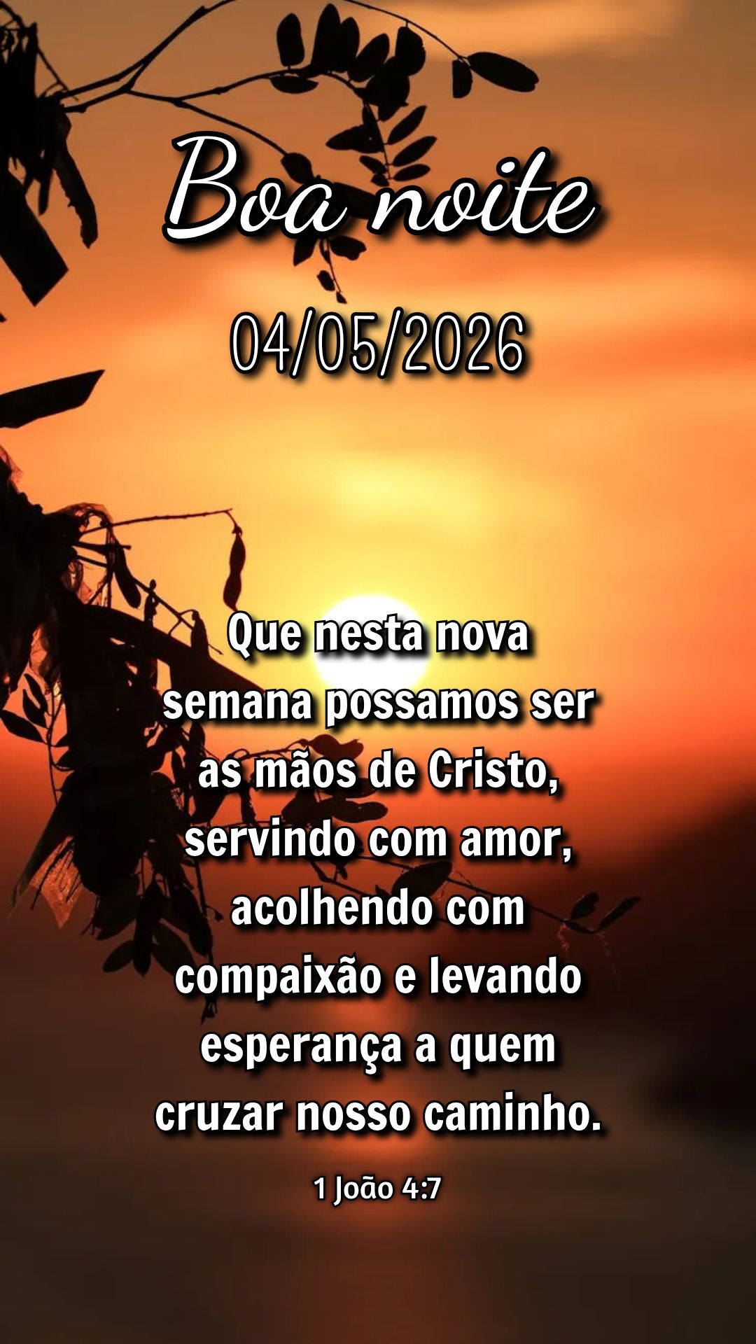 Que nesta nova semana possamos ser as mãos de Cristo, servindo com amor, acolhendo com compaixão e levando esperança a quem cruzar nosso caminho. 1 Jo...
