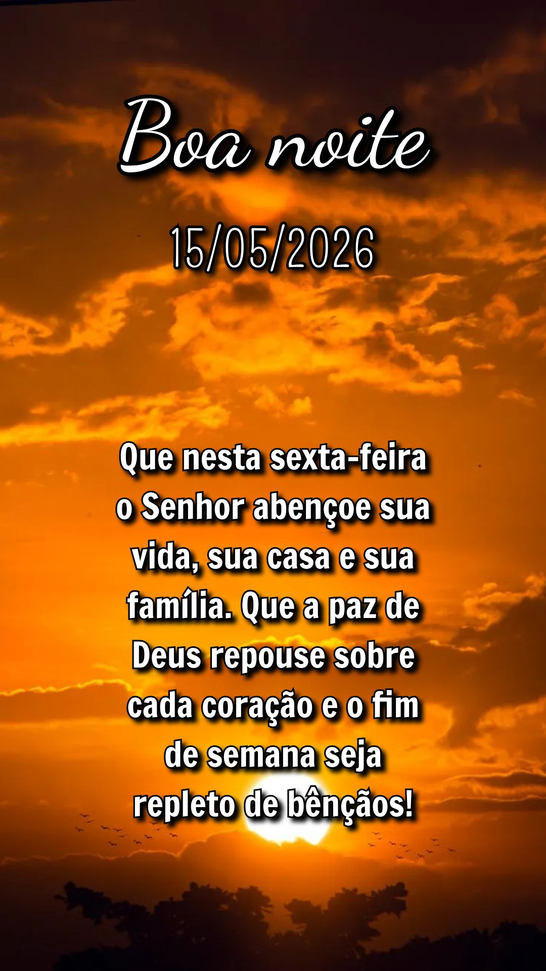Que nesta sexta-feira o Senhor abençoe sua vida, sua casa e sua família. Que a paz de Deus repouse sobre cada coração e o fim de semana seja repleto ...