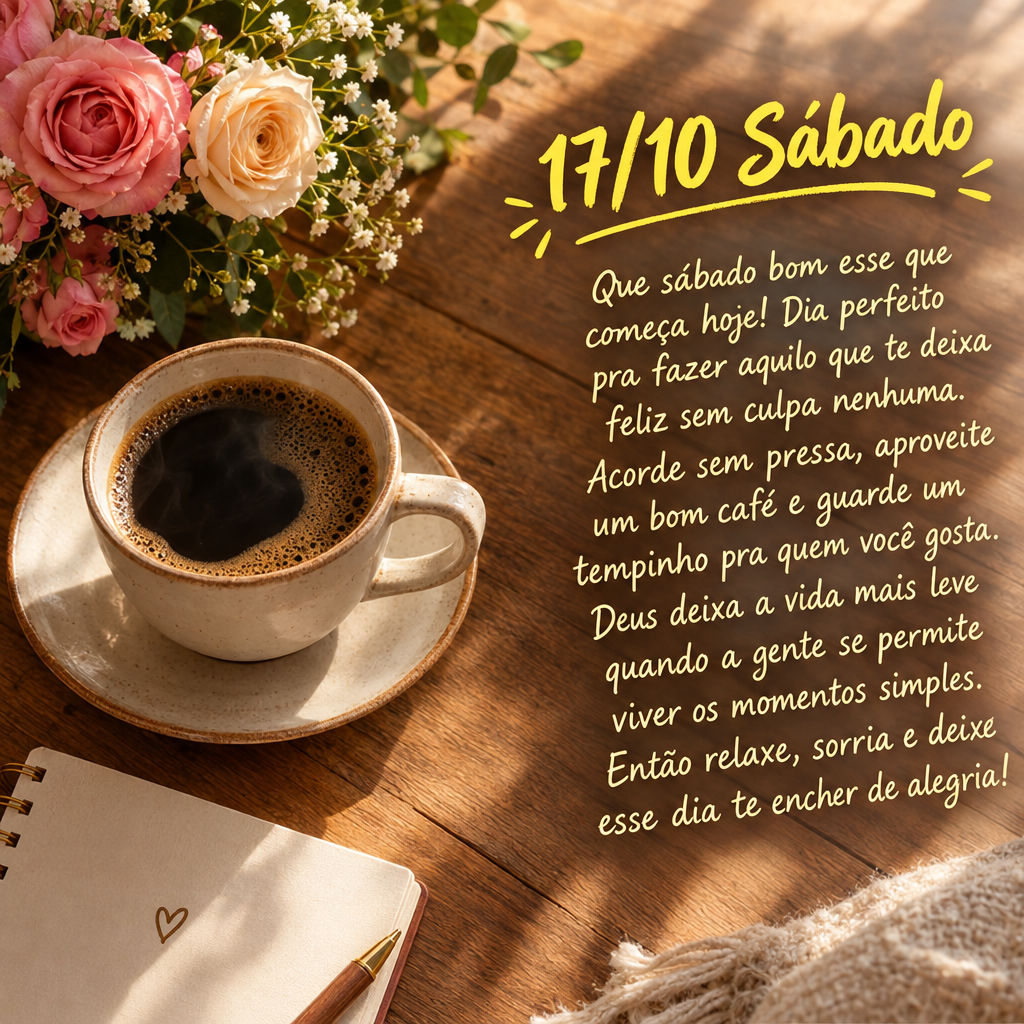 Que sábado bom esse que começa hoje! Dia perfeito pra fazer aquilo que te deixa feliz sem culpa nenhuma. Acorde sem pressa, aproveite um bom café e gu...