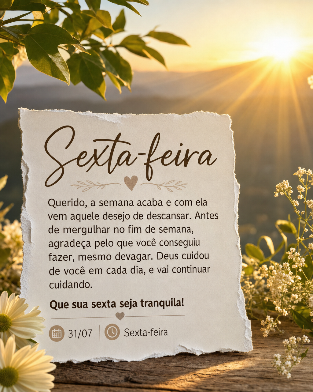 Querido, a semana acaba e com ela vem aquele desejo de descansar. Antes de mergulhar no fim de semana, agradeça pelo que você conseguiu fazer, mesmo de...