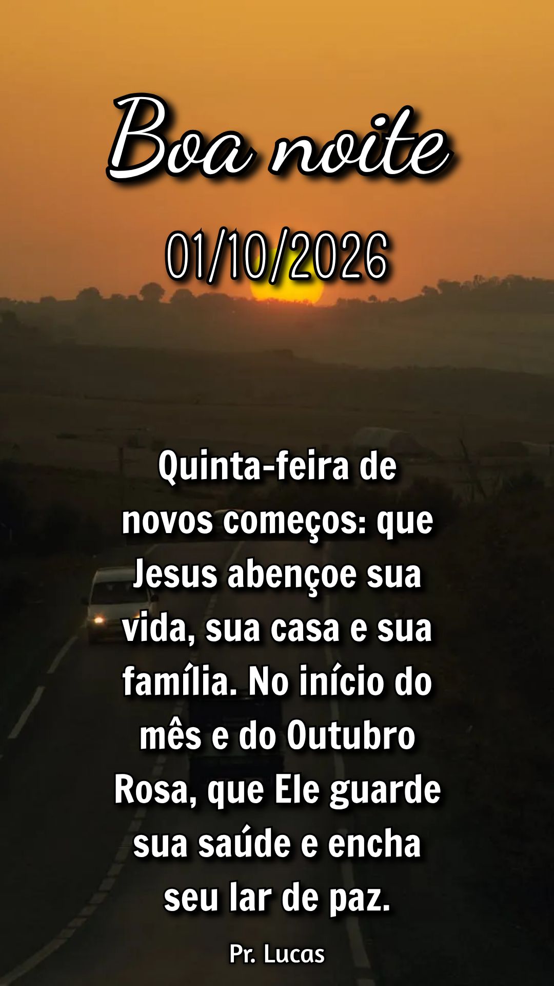 Quinta-feira de novos começos: que Jesus abençoe sua vida, sua casa e sua família. No início do mês e do Outubro Rosa, que Ele guarde sua saúde e e...