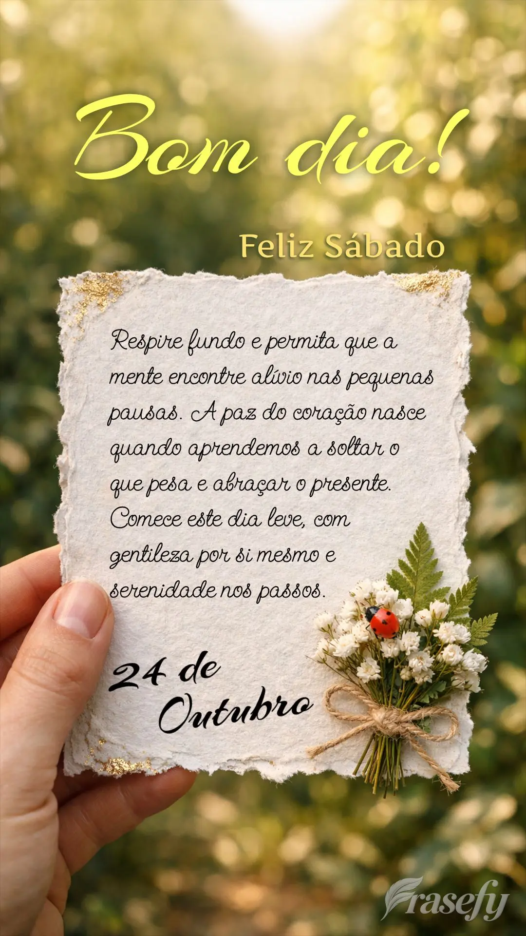 Respire fundo e permita que a mente encontre alívio nas pequenas pausas. A paz do coração nasce quando aprendemos a soltar o que pesa e abraçar o pre...