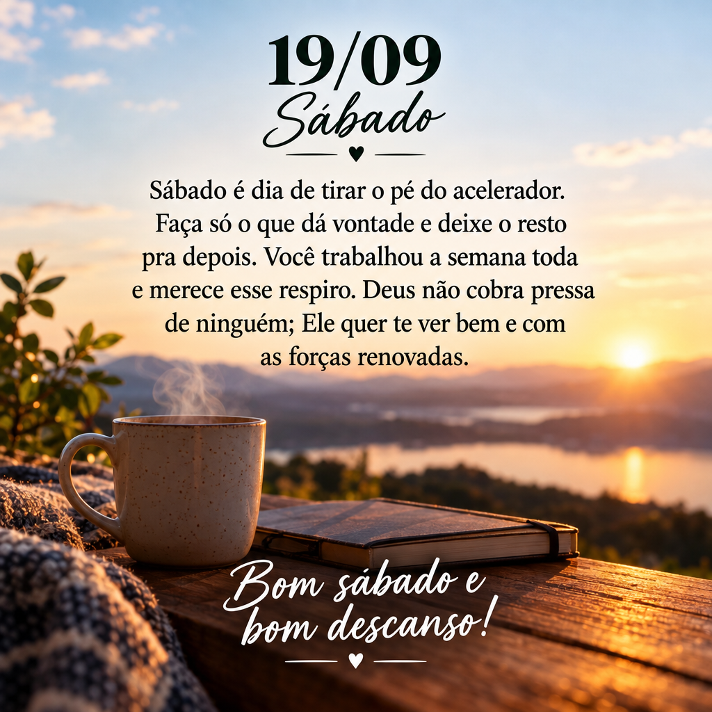Sábado é dia de tirar o pé do acelerador. Faça só o que dá vontade e deixe o resto pra depois. Você trabalhou a semana toda e merece esse respiro....