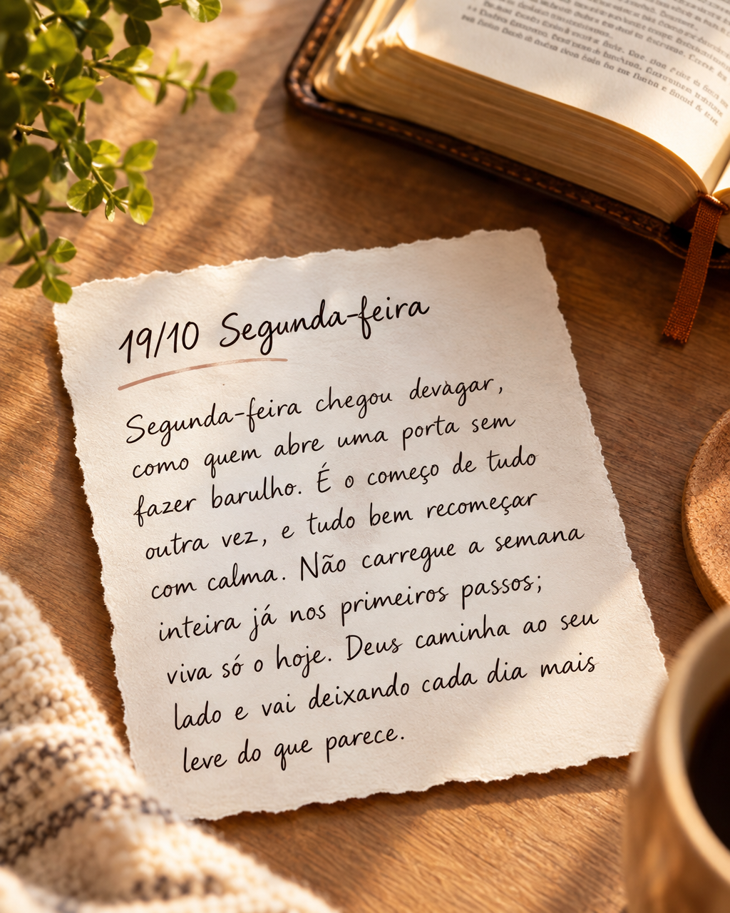 Segunda-feira chegou devagar, como quem abre uma porta sem fazer barulho. É o começo de tudo outra vez, e tudo bem recomeçar com calma. Não carregue ...