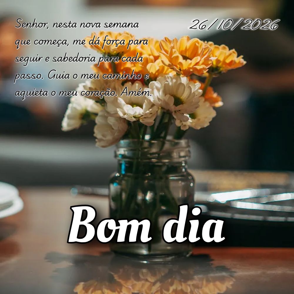 Senhor, nesta nova semana que começa, me dá força para seguir e sabedoria para cada passo. Guia o meu caminho e aquieta o meu coração. Amém.