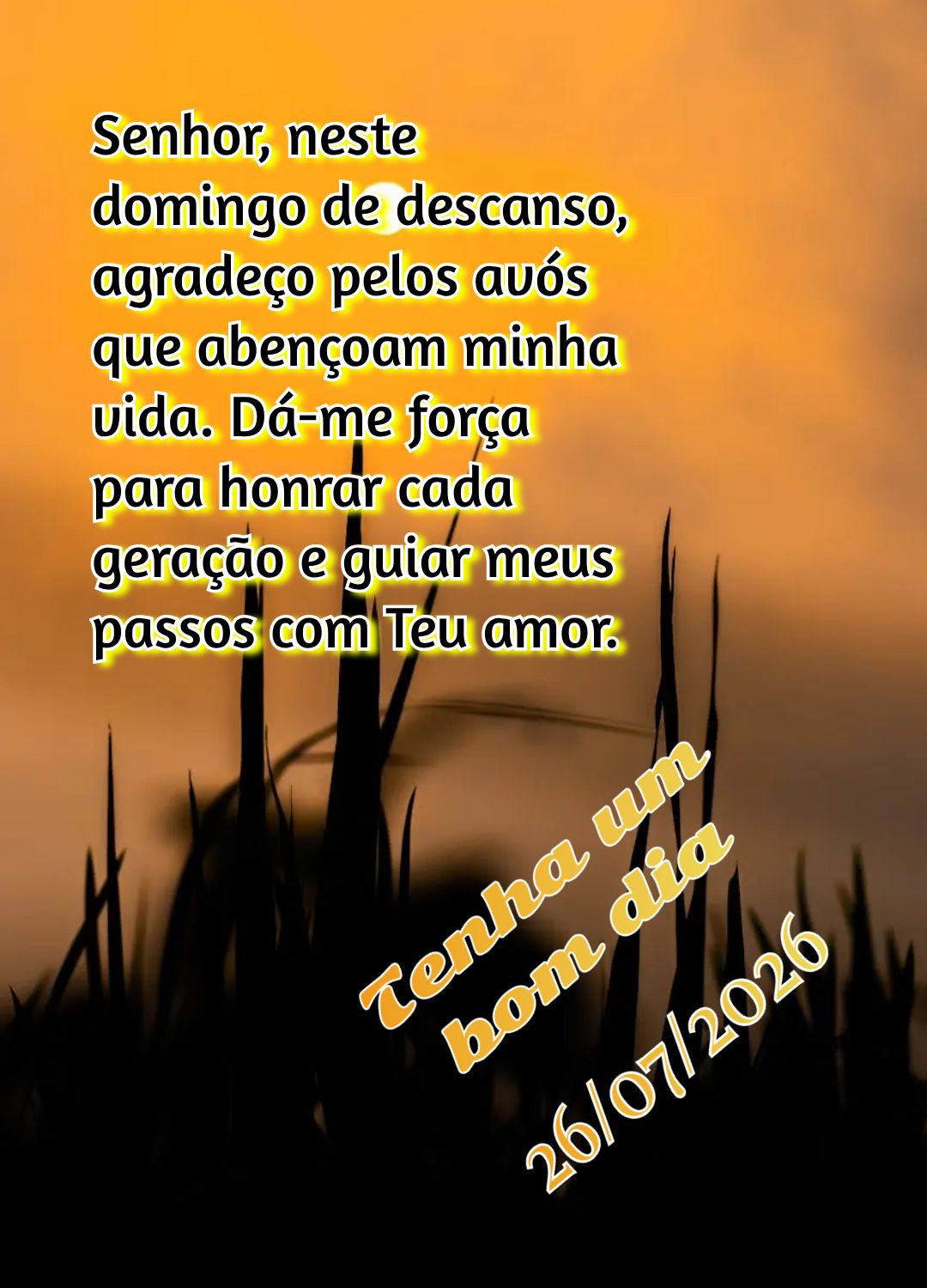 Senhor, neste domingo de descanso, agradeço pelos avós que abençoam minha vida. Dá-me força para honrar cada geração e guiar meus passos com Teu a...