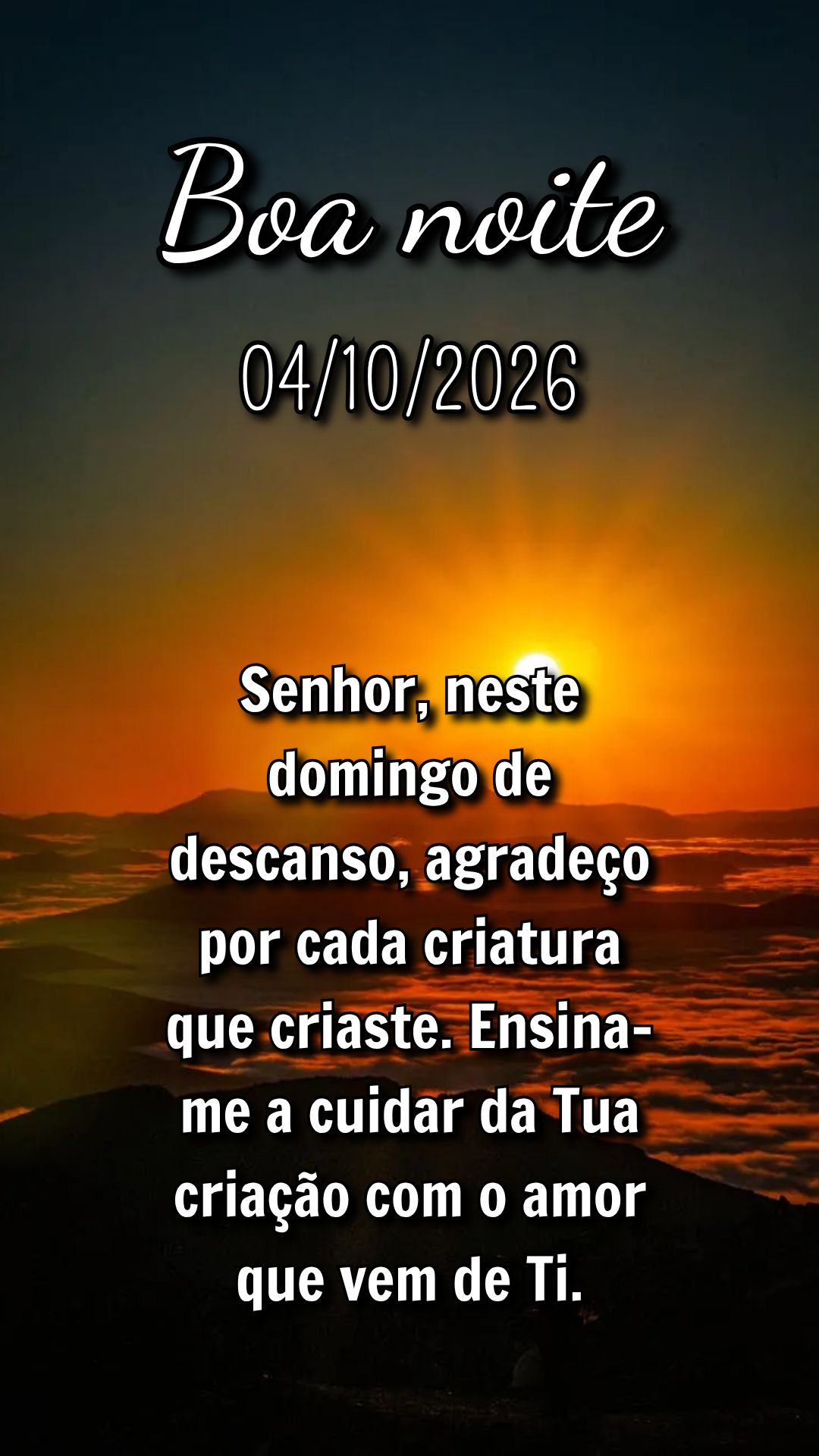 Senhor, neste domingo de descanso, agradeço por cada criatura que criaste. Ensina-me a cuidar da Tua criação com o amor que vem de Ti.
