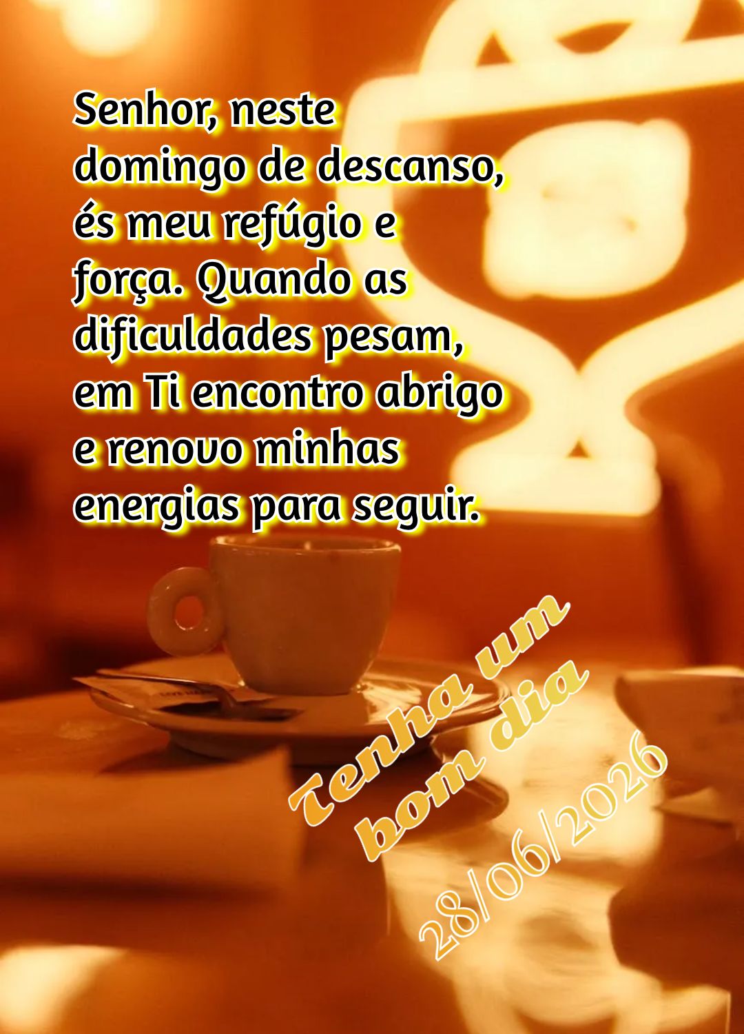 Senhor, neste domingo de descanso, és meu refúgio e força. Quando as dificuldades pesam, em Ti encontro abrigo e renovo minhas energias para seguir. T...