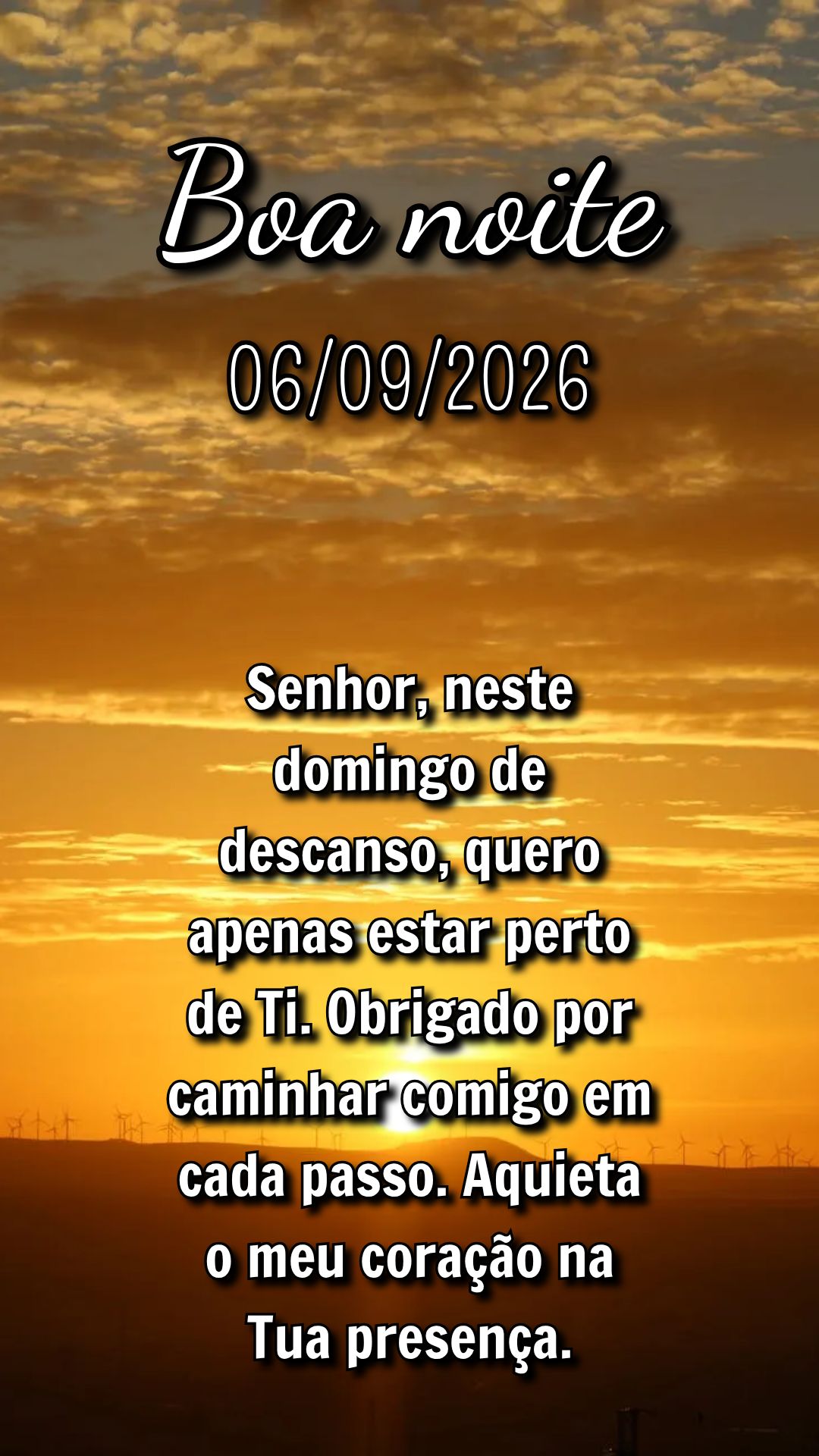 Senhor, neste domingo de descanso, quero apenas estar perto de Ti. Obrigado por caminhar comigo em cada passo. Aquieta o meu coração na Tua presença....
