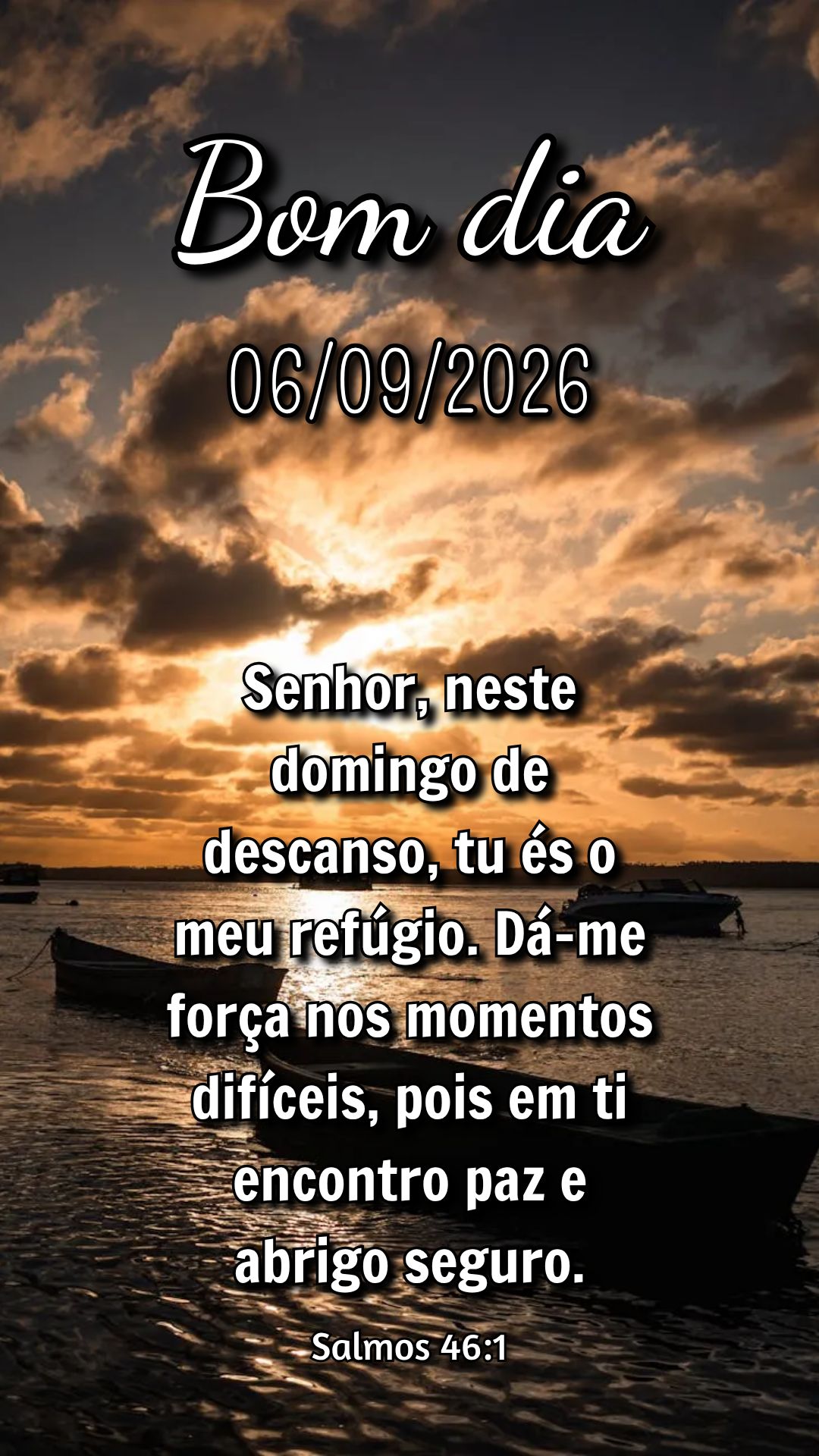 Senhor, neste domingo de descanso, tu és o meu refúgio. Dá-me força nos momentos difíceis, pois em ti encontro paz e abrigo seguro. Salmos 46:1