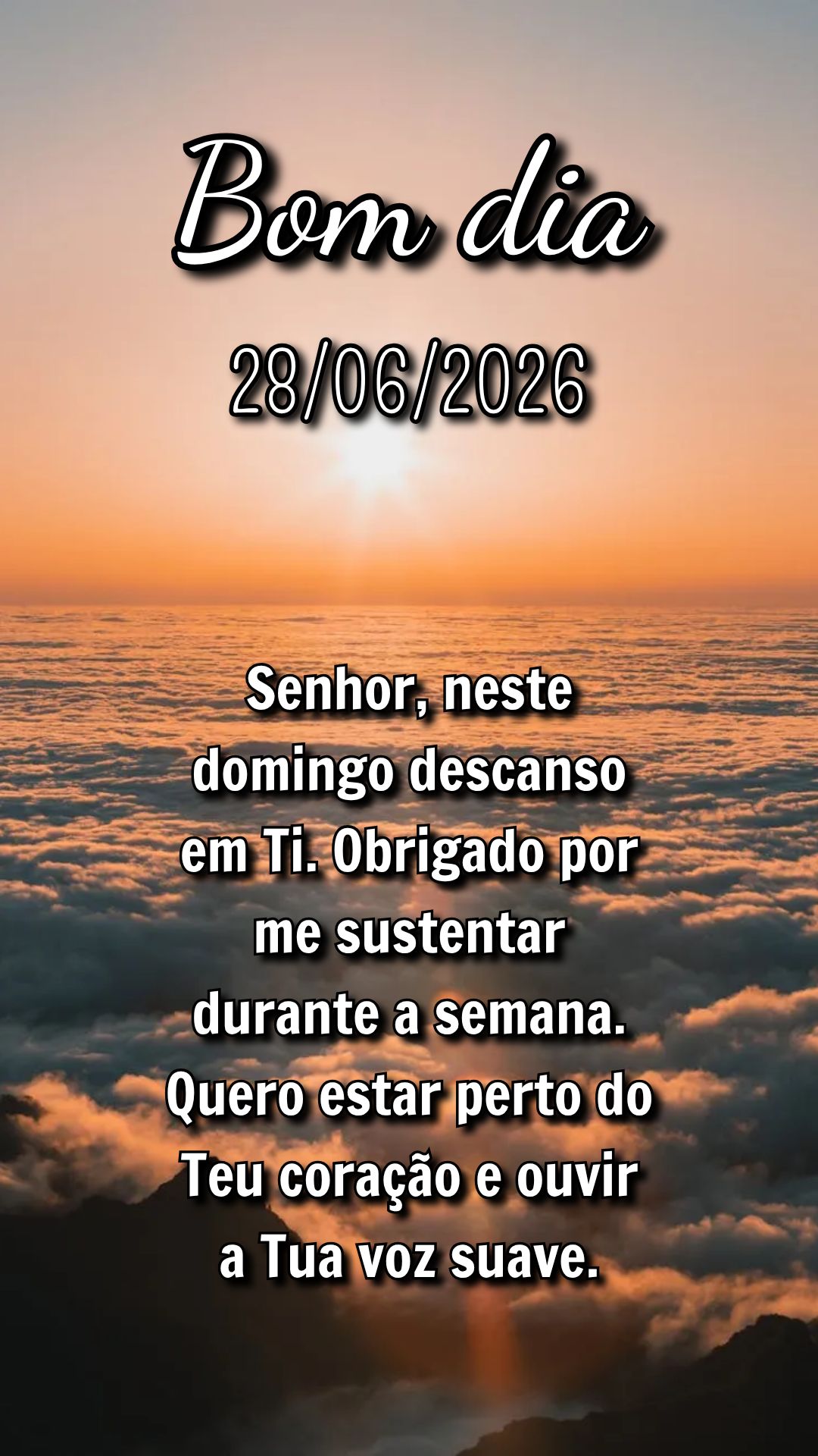Senhor, neste domingo descanso em Ti. Obrigado por me sustentar durante a semana. Quero estar perto do Teu coração e ouvir a Tua voz suave.