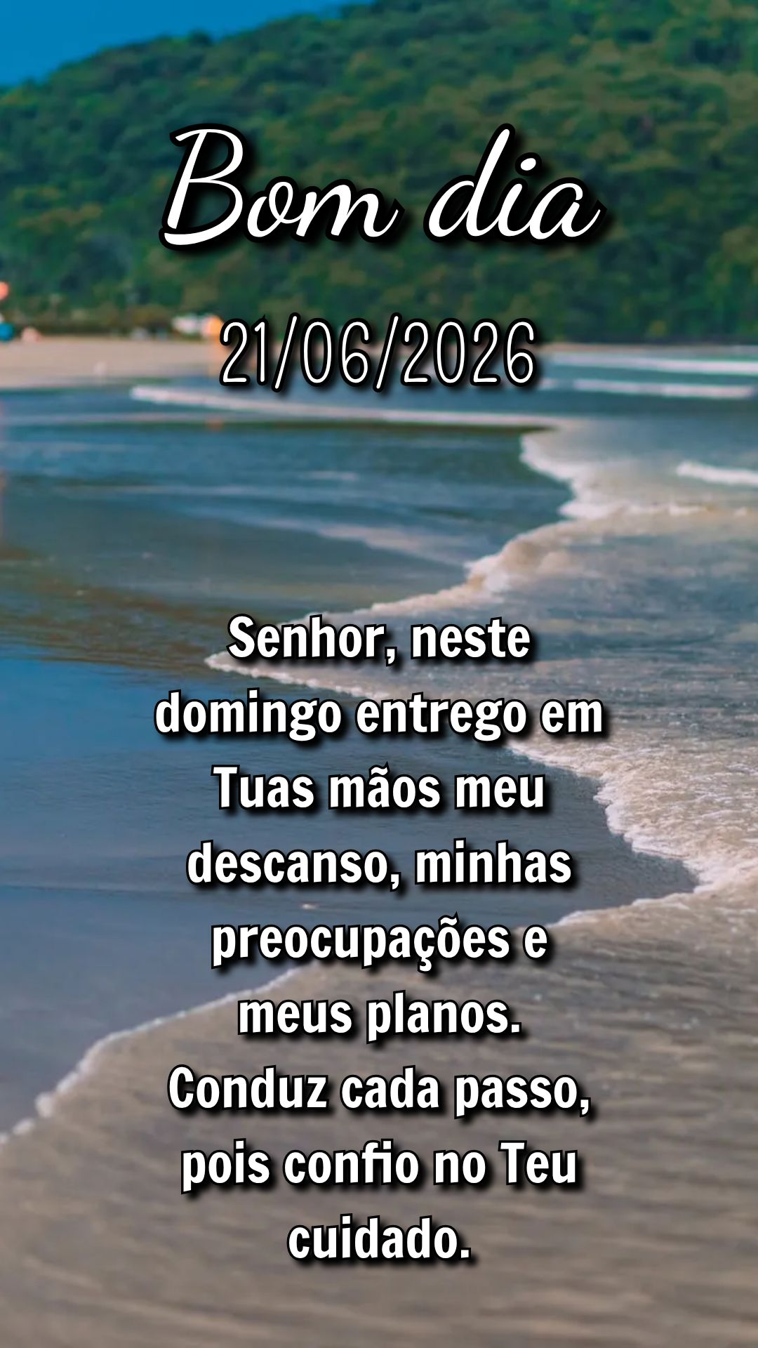 Senhor, neste domingo entrego em Tuas mãos meu descanso, minhas preocupações e meus planos. Conduz cada passo, pois confio no Teu cuidado.