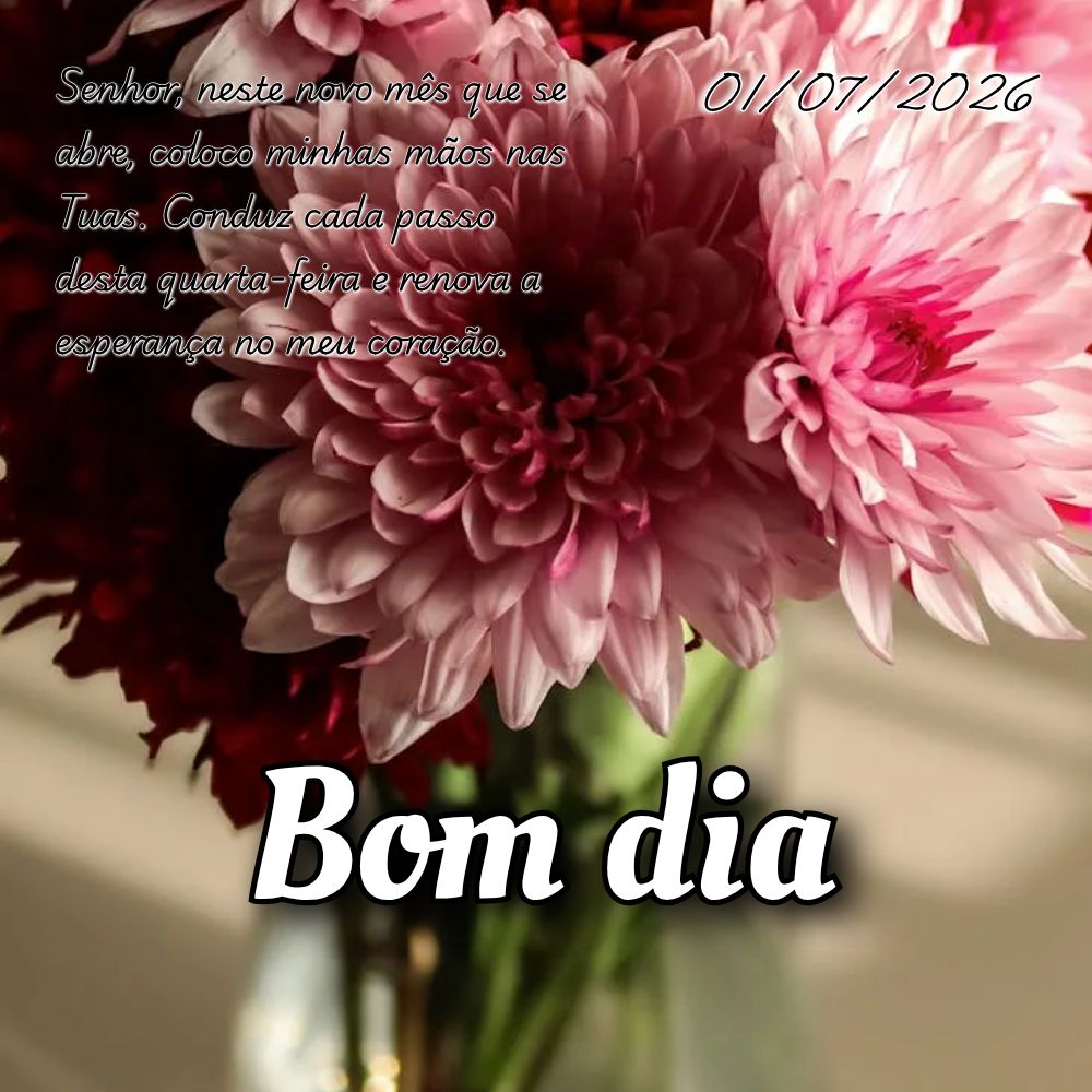 Senhor, neste novo mês que se abre, coloco minhas mãos nas Tuas. Conduz cada passo desta quarta-feira e renova a esperança no meu coração.