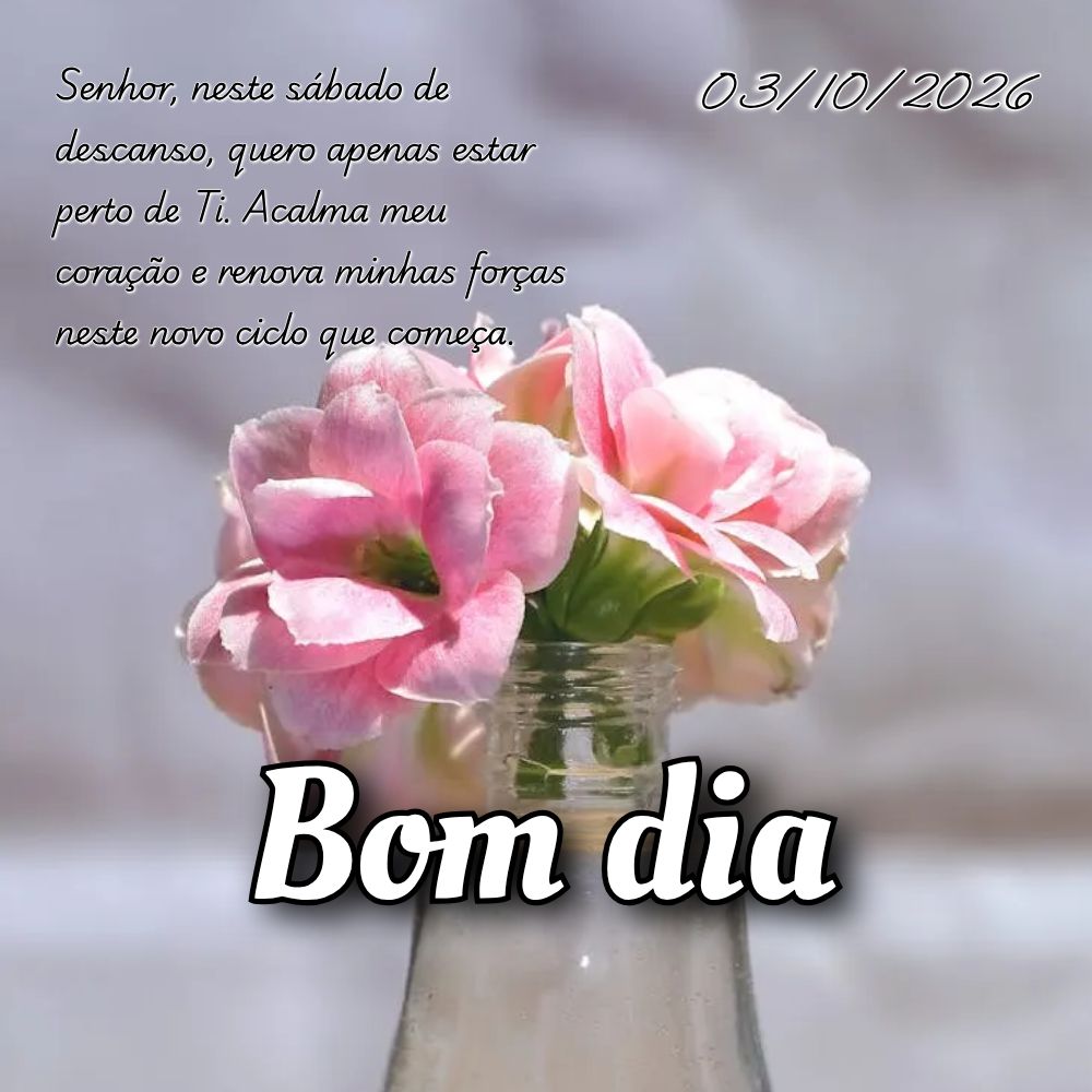 Senhor, neste sábado de descanso, quero apenas estar perto de Ti. Acalma meu coração e renova minhas forças neste novo ciclo que começa.
