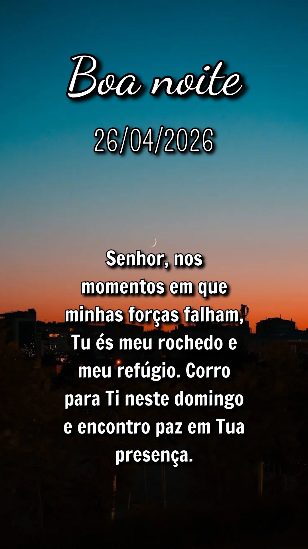 Senhor, nos momentos em que minhas forças falham, Tu és meu rochedo e meu refúgio. Corro para Ti neste domingo e encontro paz em Tua presença.