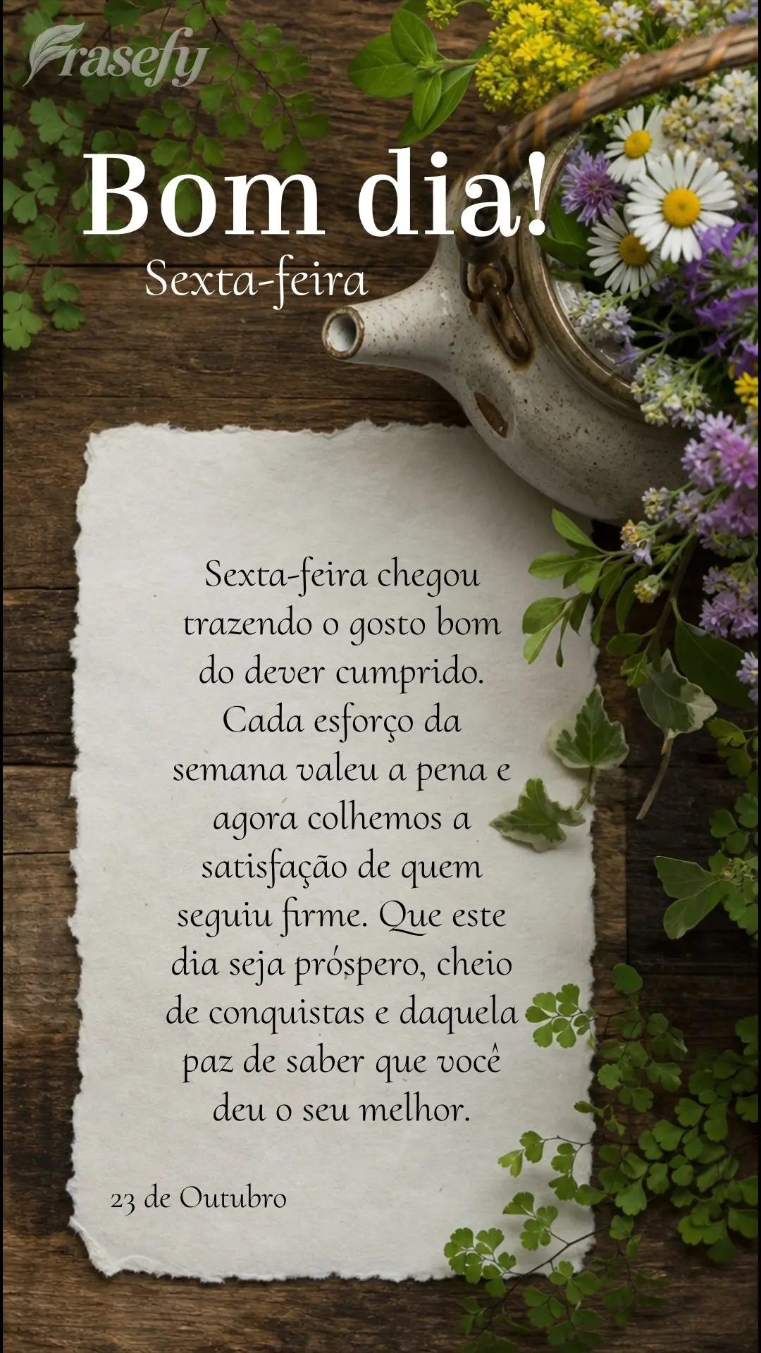 Sexta-feira chegou trazendo o gosto bom do dever cumprido. Cada esforço da semana valeu a pena e agora colhemos a satisfação de quem seguiu firme. Que...