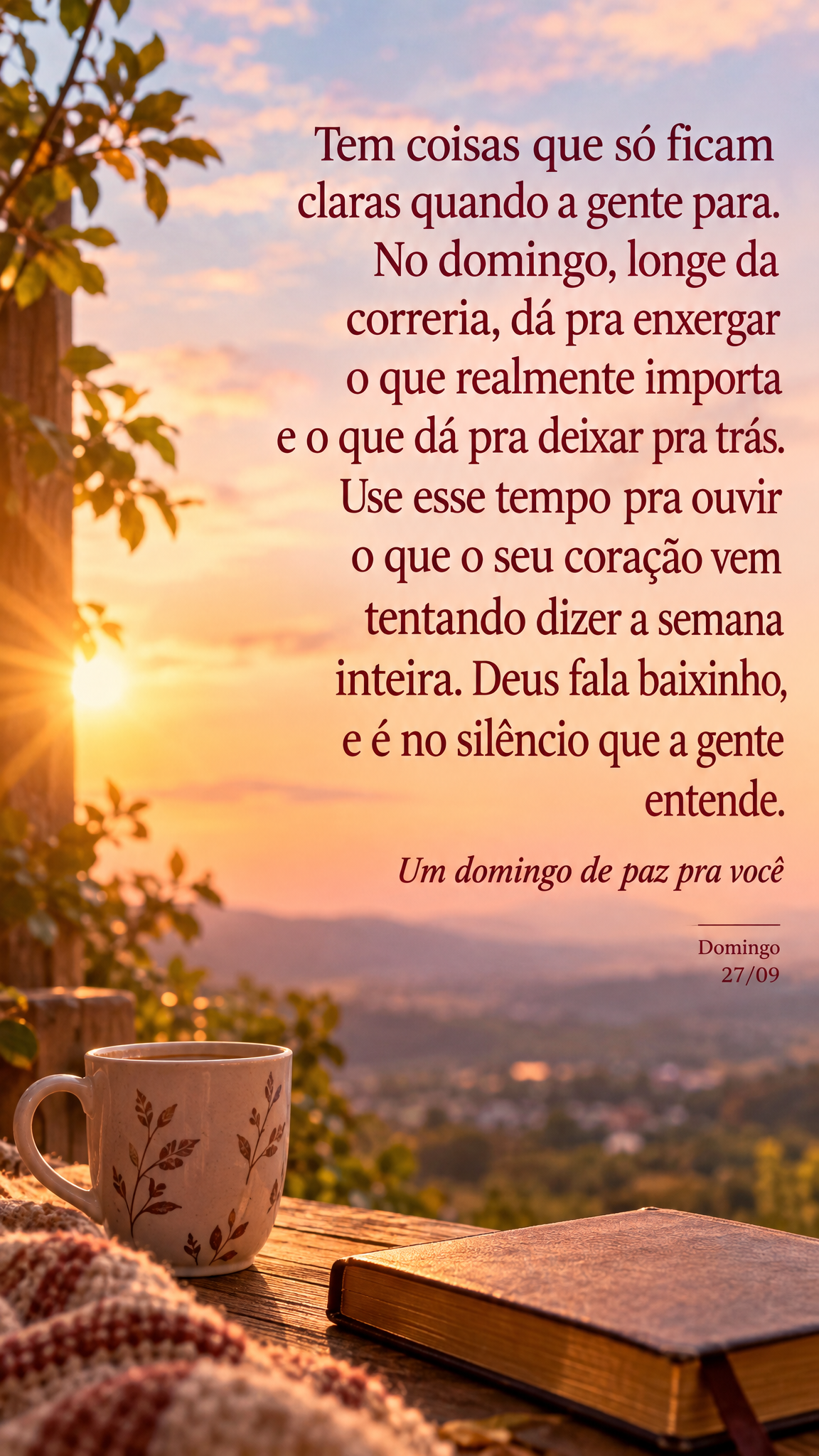 Tem coisas que só ficam claras quando a gente para. No domingo, longe da correria, dá pra enxergar o que realmente importa e o que dá pra deixar pra t...