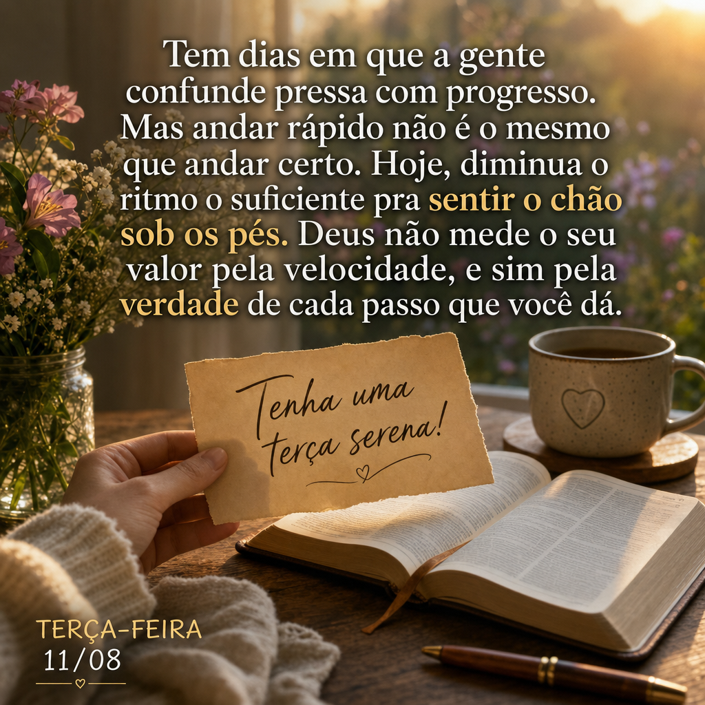 Tem dias em que a gente confunde pressa com progresso. Mas andar rápido não é o mesmo que andar certo. Hoje, diminua o ritmo o suficiente pra sentir o...