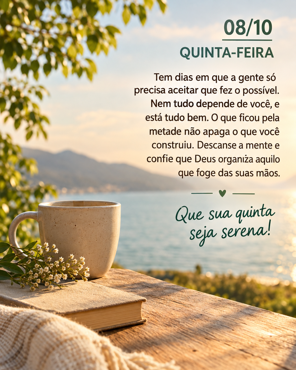Tem dias em que a gente só precisa aceitar que fez o possível. Nem tudo depende de você, e está tudo bem. O que ficou pela metade não apaga o que vo...