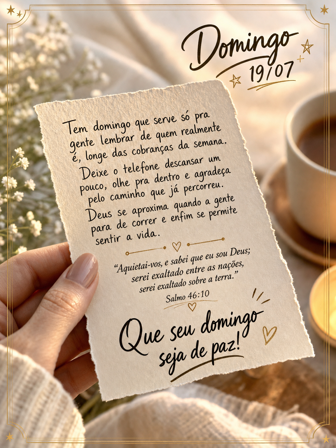 Tem domingo que serve só pra gente lembrar de quem realmente é, longe das cobranças da semana. Deixe o telefone descansar um pouco, olhe pra dentro e ...