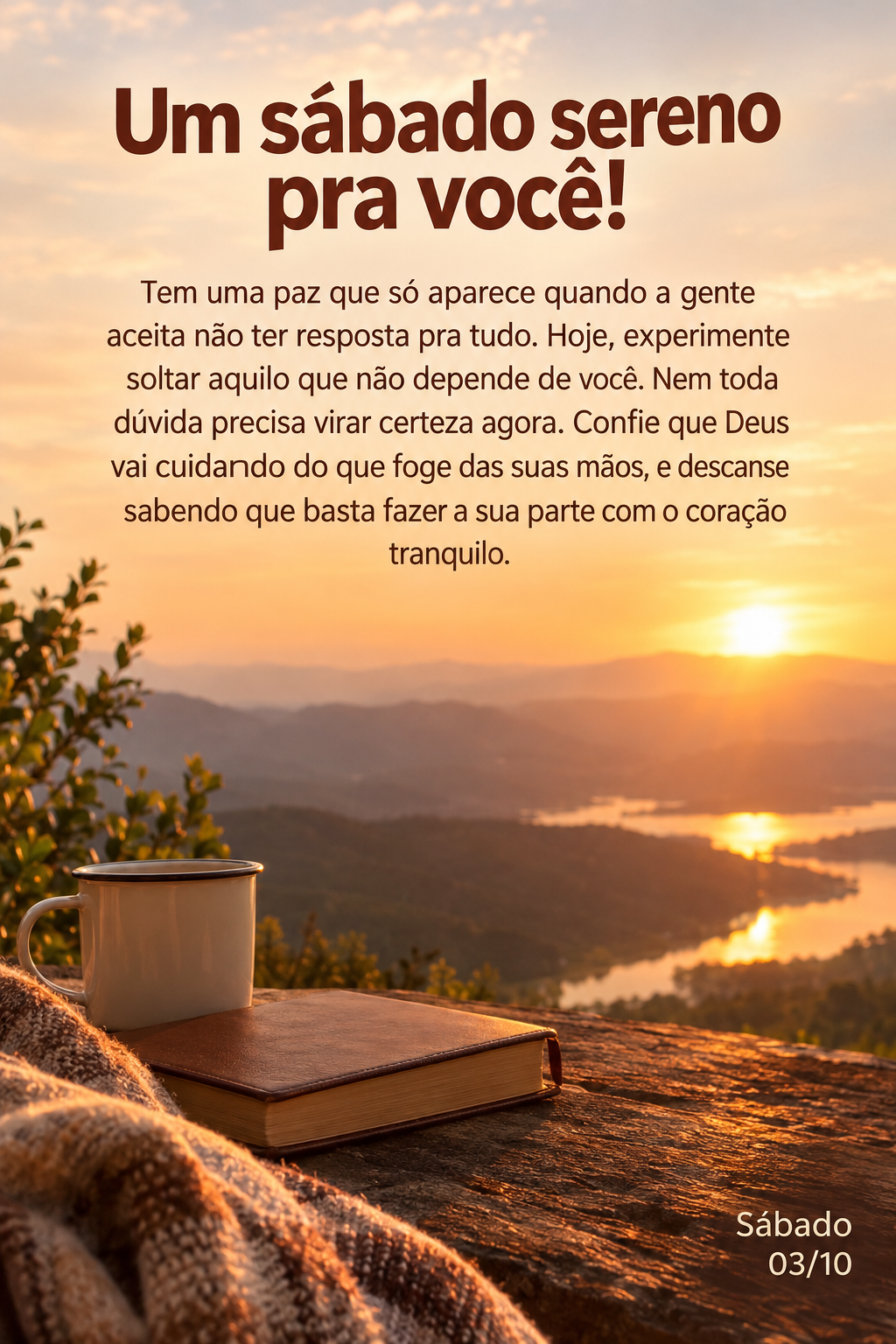 Tem uma paz que só aparece quando a gente aceita não ter resposta pra tudo. Hoje, experimente soltar aquilo que não depende de você. Nem toda dúvida...