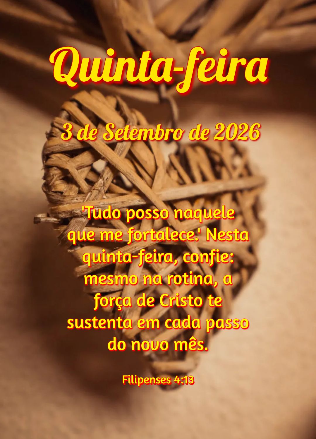 'Tudo posso naquele que me fortalece.' Nesta quinta-feira, confie: mesmo na rotina, a força de Cristo te sustenta em cada passo do novo mês. Filipenses...