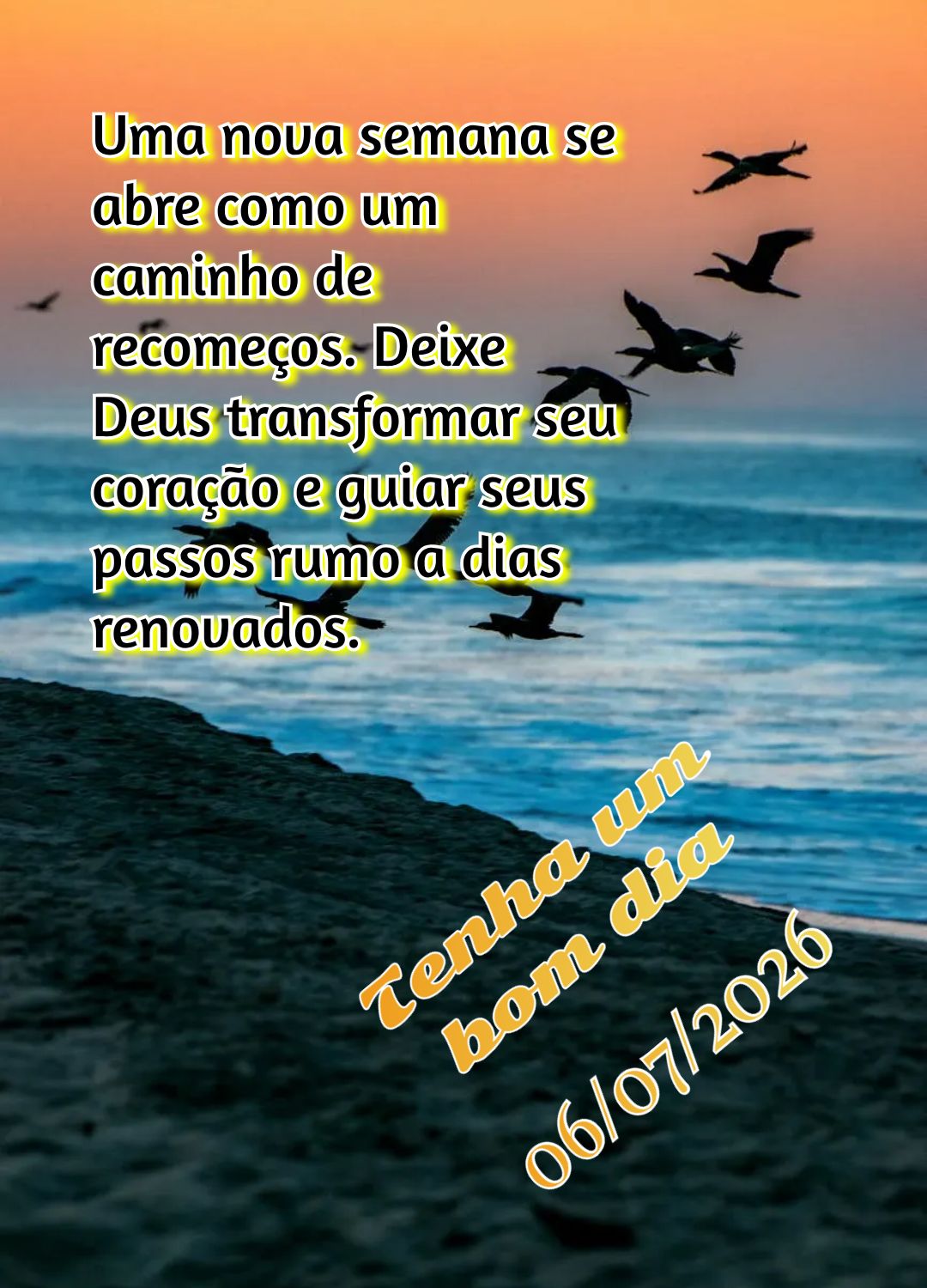 Uma nova semana se abre como um caminho de recomeços. Deixe Deus transformar seu coração e guiar seus passos rumo a dias renovados. Tenha um bom dia...