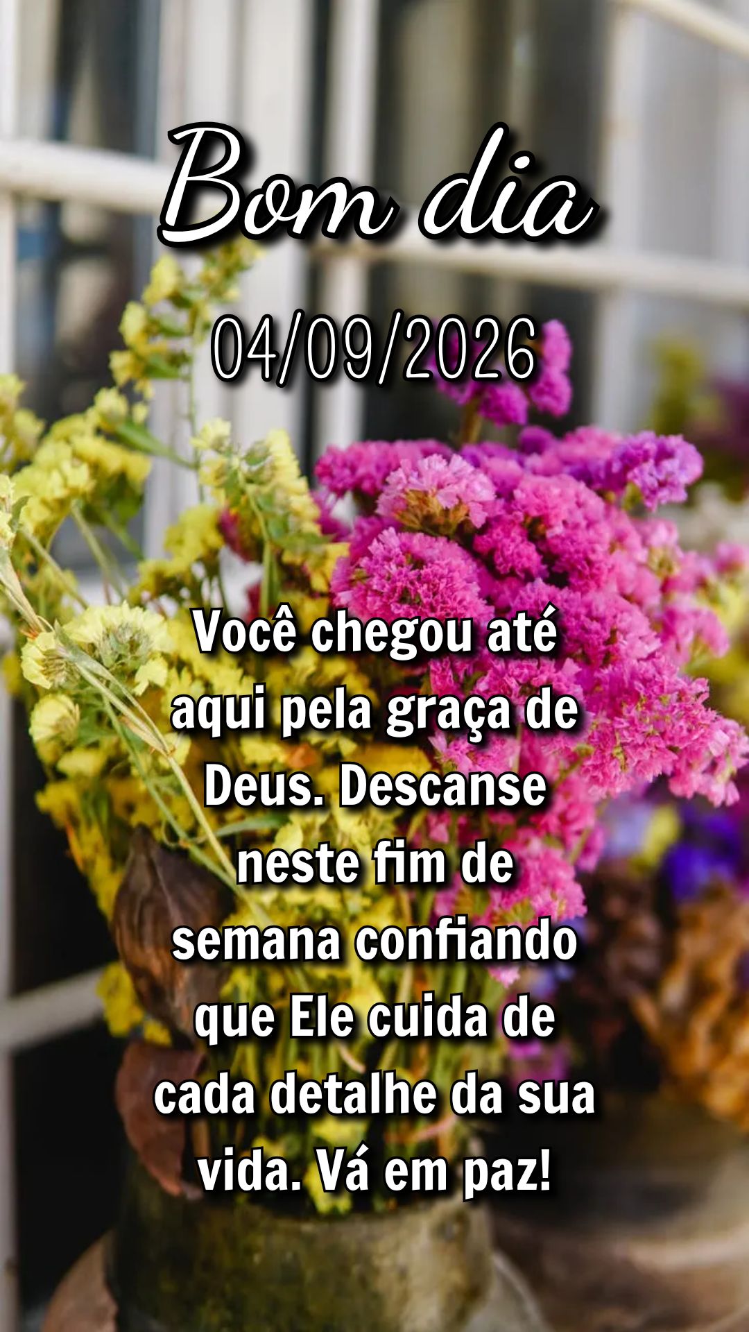 Você chegou até aqui pela graça de Deus. Descanse neste fim de semana confiando que Ele cuida de cada detalhe da sua vida. Vá em paz!