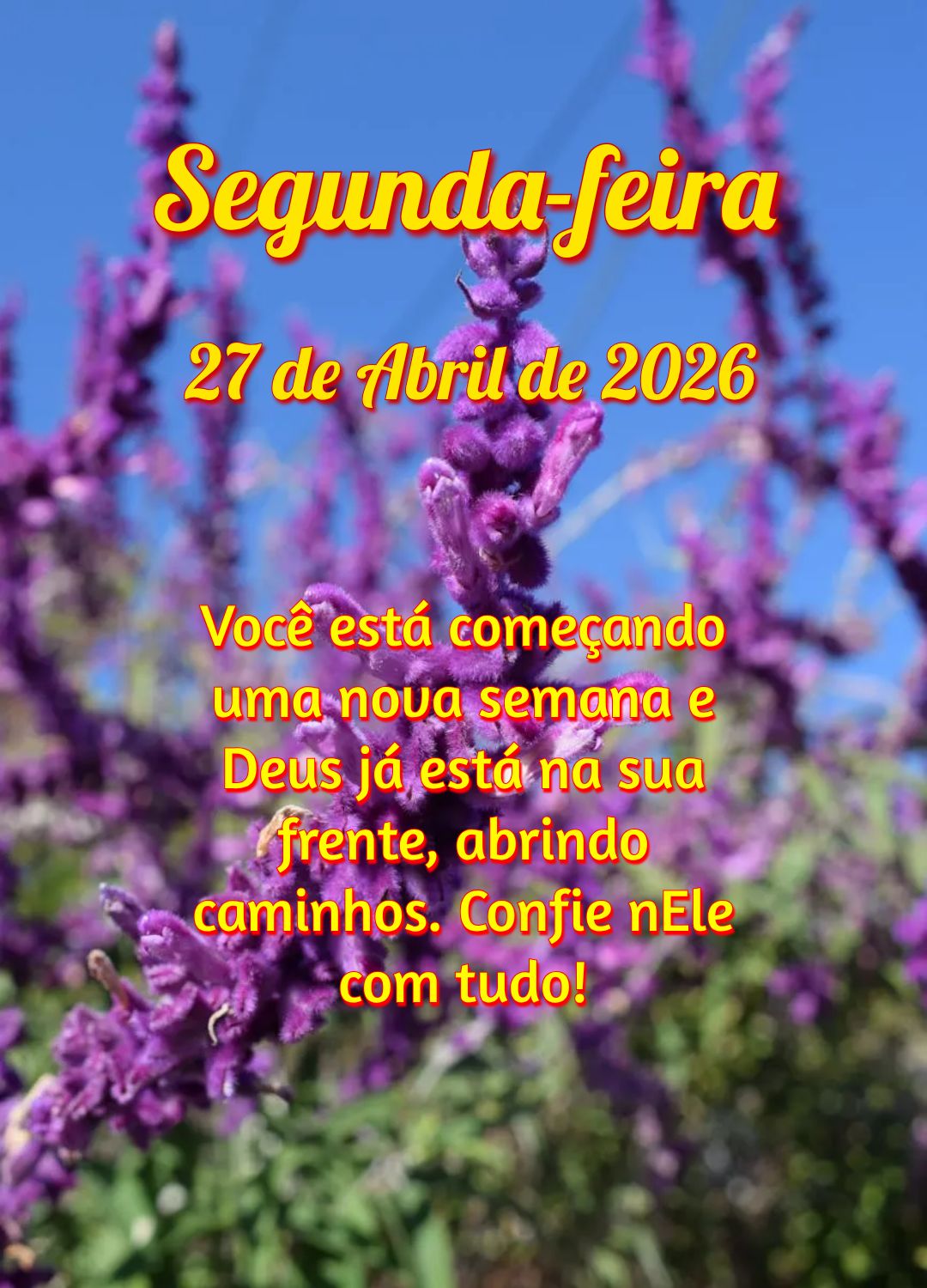 Você está começando uma nova semana e Deus já está na sua frente, abrindo caminhos. Confie nEle com tudo!