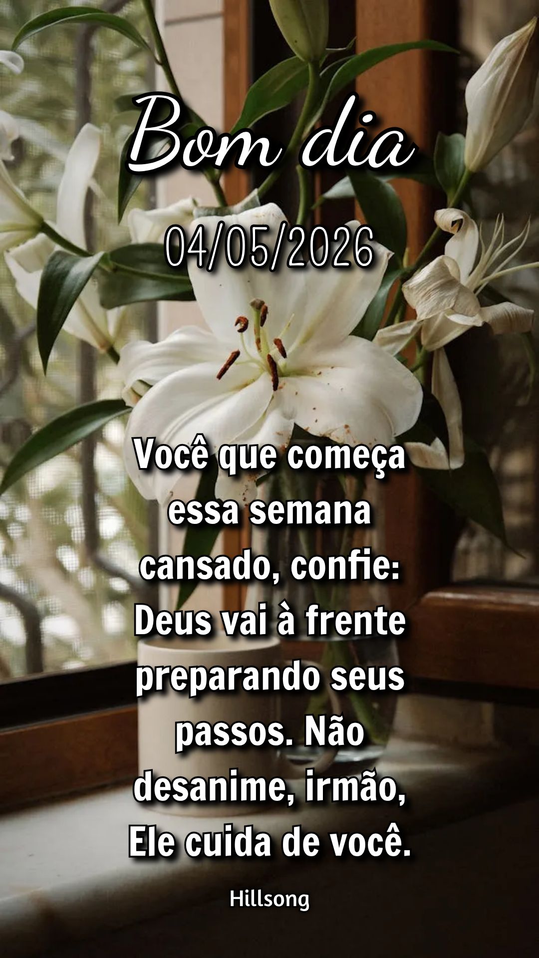Você que começa essa semana cansado, confie: Deus vai à frente preparando seus passos. Não desanime, irmão, Ele cuida de você. Hillsong