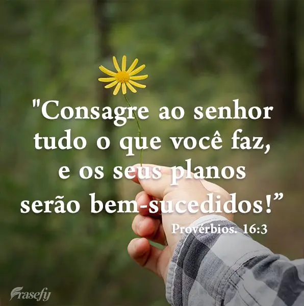 "Consagre ao senhor tudo o que você faz, e os seus planos serão bem-sucedidos!" Provérbios 16:3 