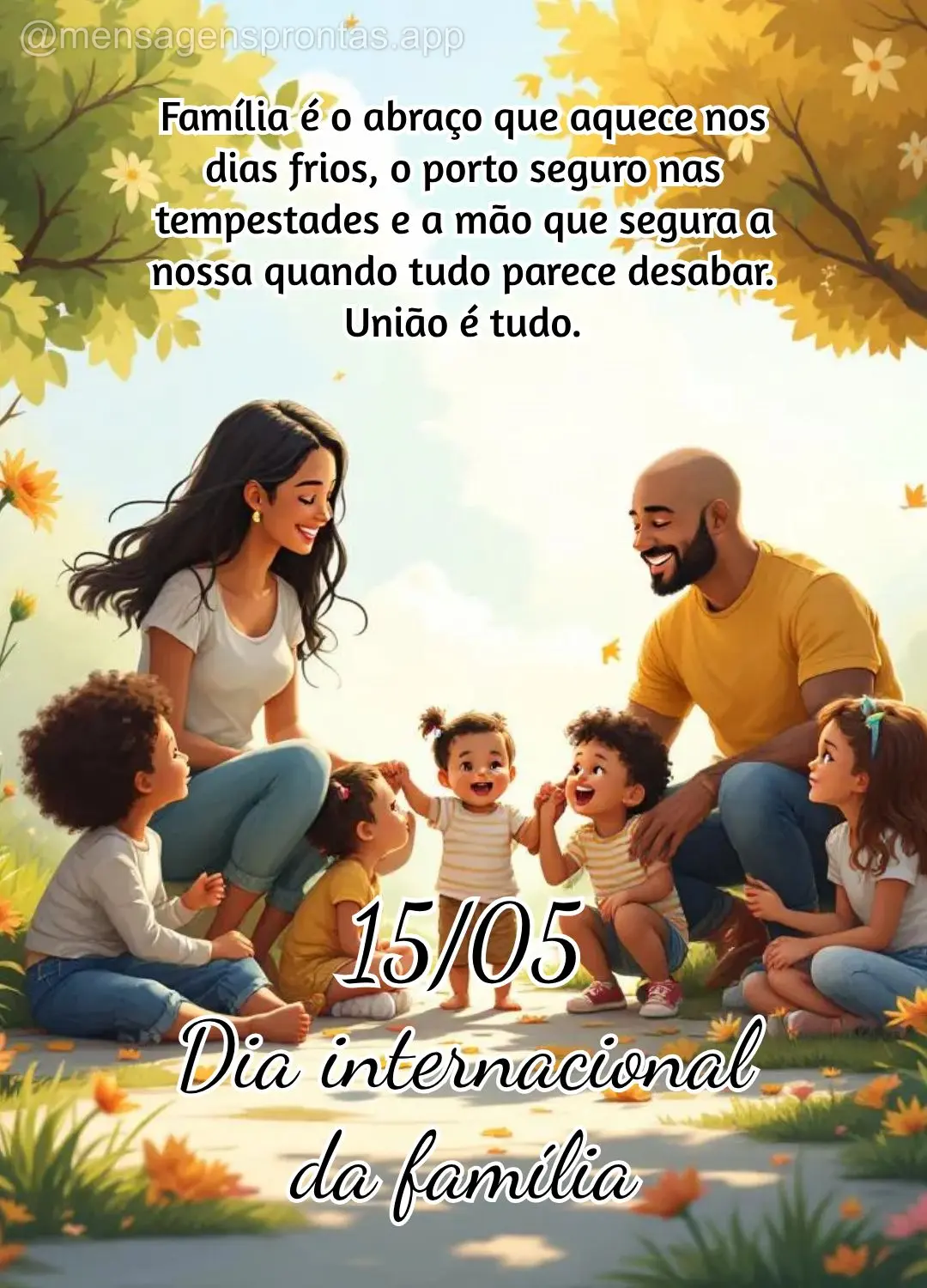 Família é o abraço que aquece nos dias frios, o porto seguro nas tempestades e a mão que segura a nossa quando tudo parece desabar. União é tudo. D...
