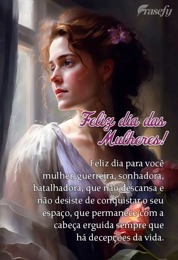 Feliz dia para você mulher, guerreira, sonhadora, batalhadora, que não descansa e não desiste de conquistar o seu espaço, que permanece com a cabeça...