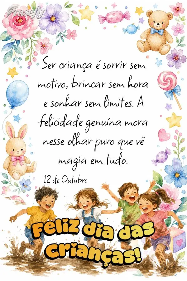Ser criança é sorrir sem motivo, brincar sem hora e sonhar sem limites. A felicidade genuína mora nesse olhar puro que vê magia em tudo. Feliz dia da...