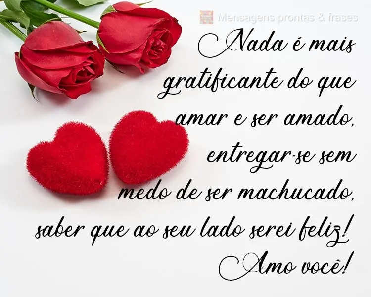 Nada é mais gratificante do que amar e ser amado, entregar-se sem medo de ser machucado, saber que ao seu lado serei feliz! 
 Amo você!