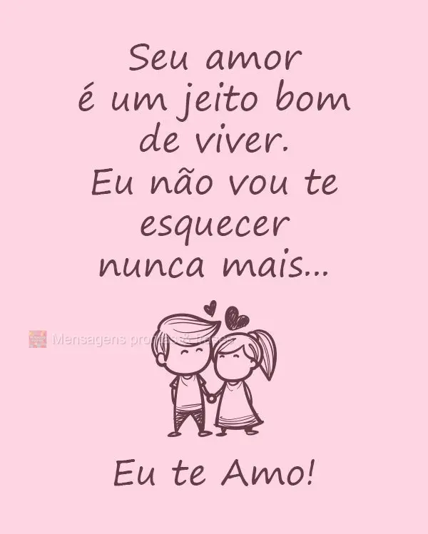 Seu amor é um jeito bom de viver. Eu não vou te esquecer nunca mais... 
 Eu te Amo!